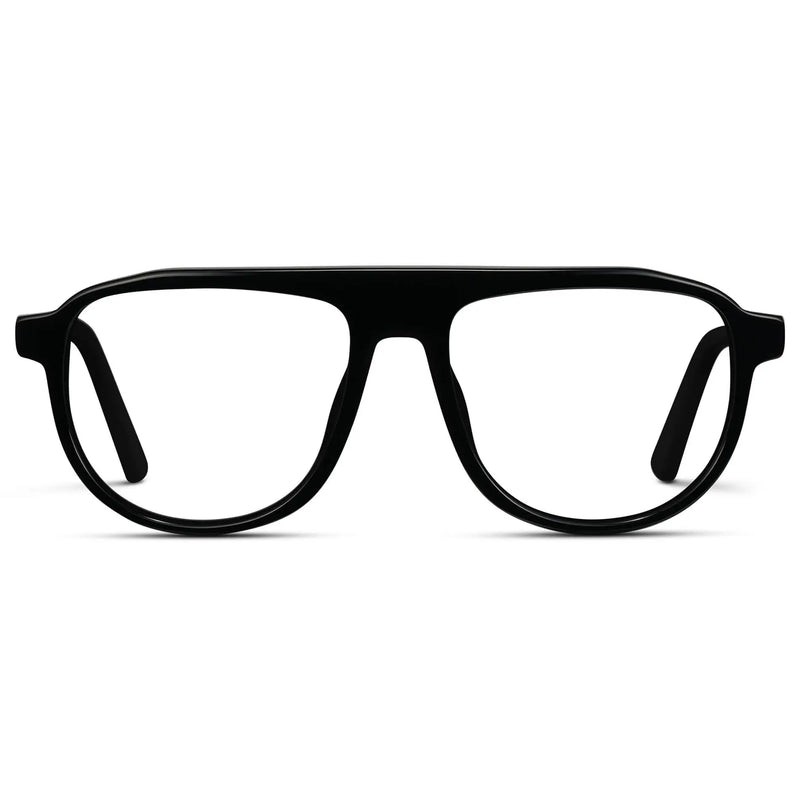 Glossy Black || Men's Aviator Prescription Eyeglasses with Black Frame and Clear Lenses on a white background