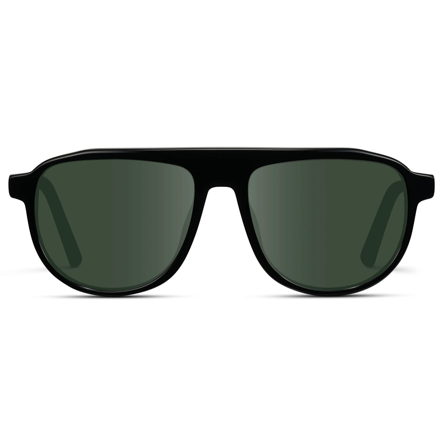 Glossy Black / G15 Lens || Aviator Sunglasses with Black Frame and Green Lenses