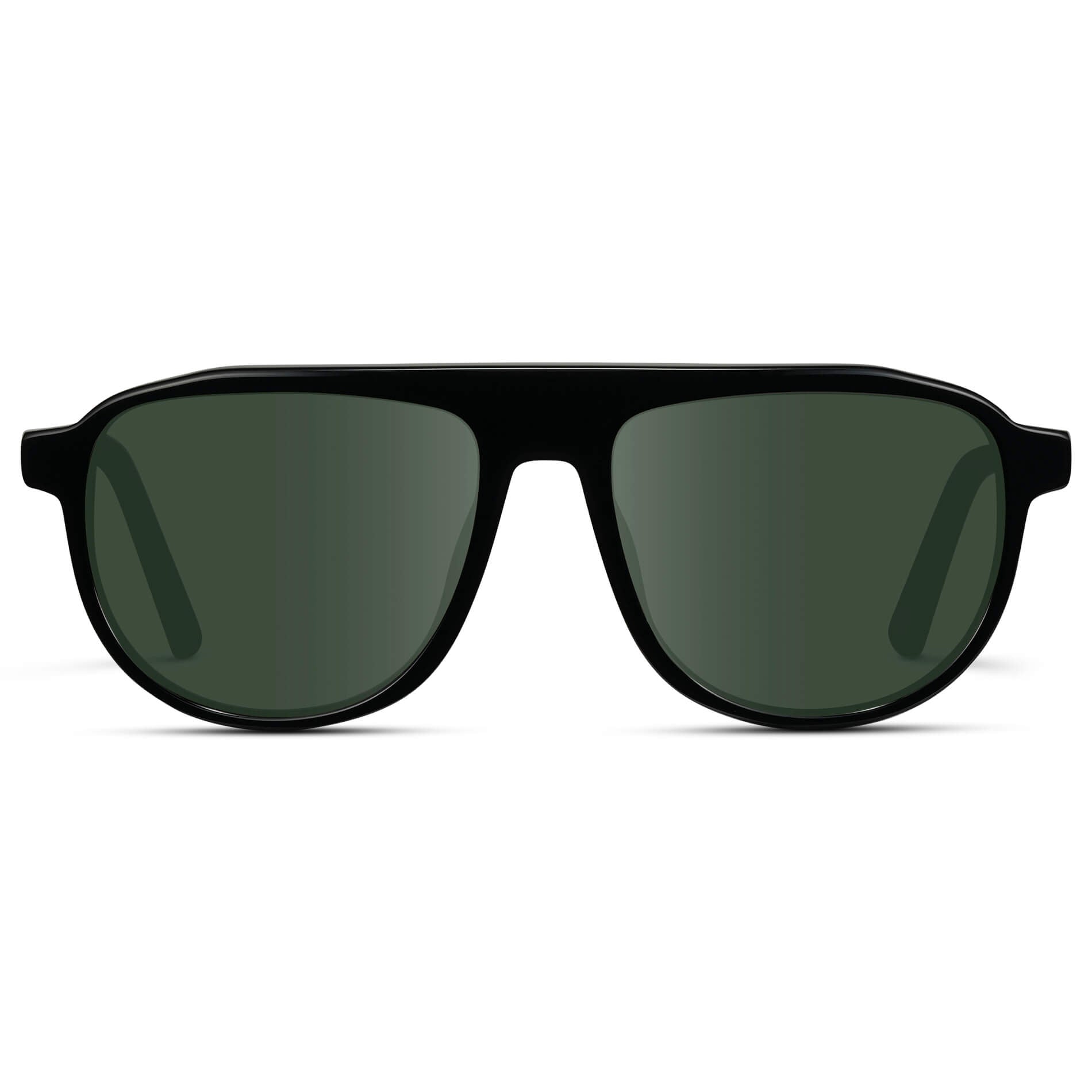 Glossy Black / G15 Lens || Aviator Sunglasses with Black Frame and Green Lenses