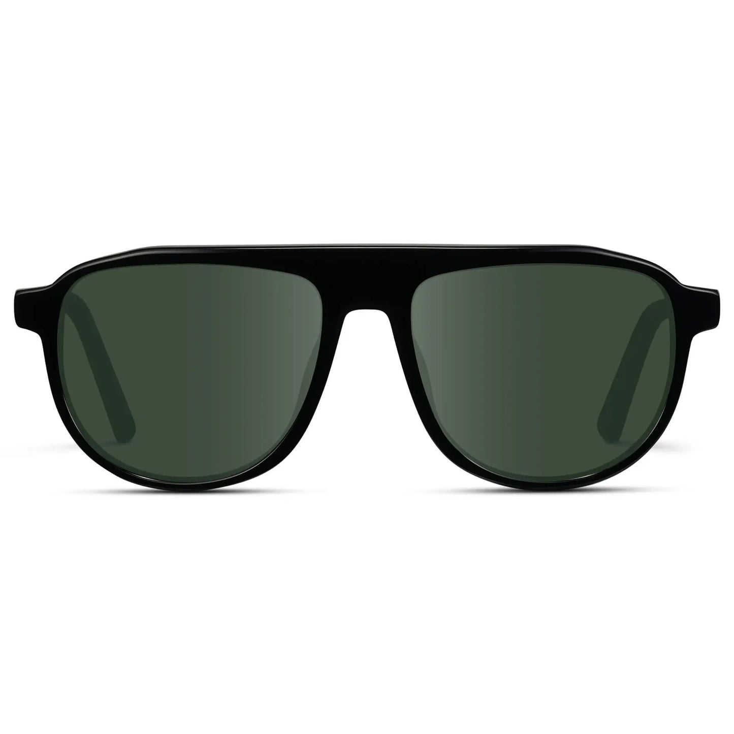 Glossy Black / G15 || Men's Aviator Prescription Sunglasses with Black Frame and Green Lenses