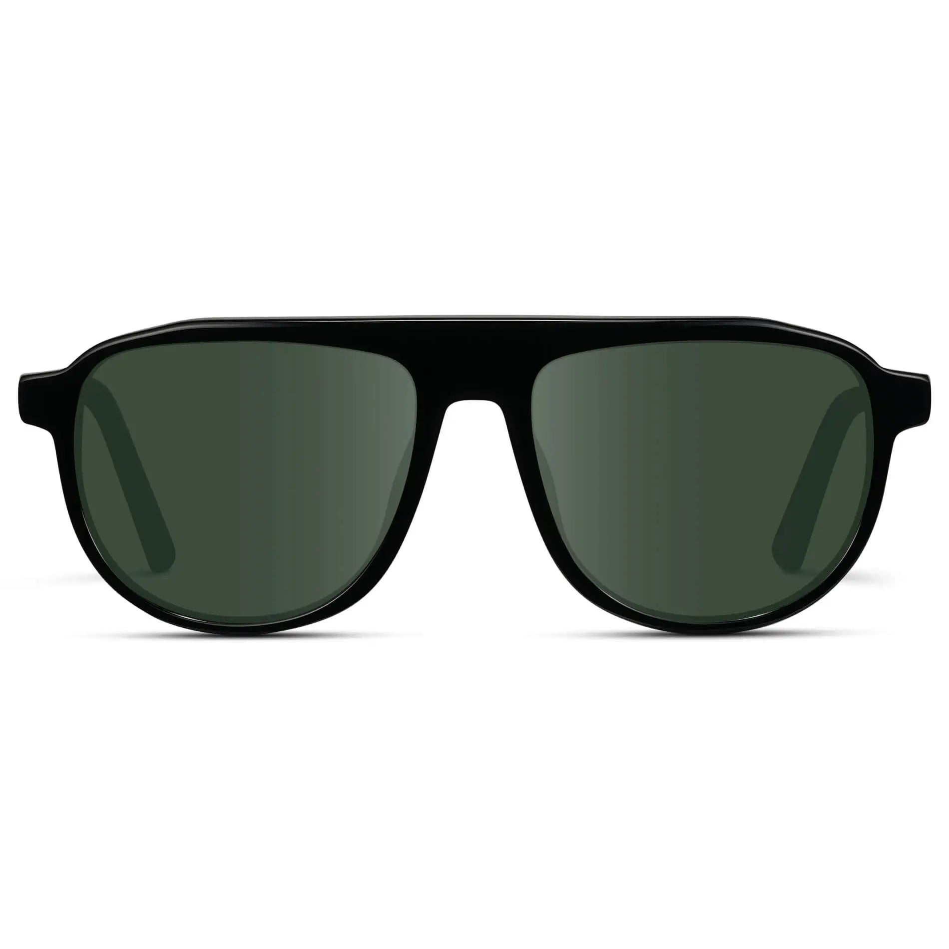 Glossy Black / G15 || Men's Aviator Prescription Sunglasses with Black Frame and Green Lenses