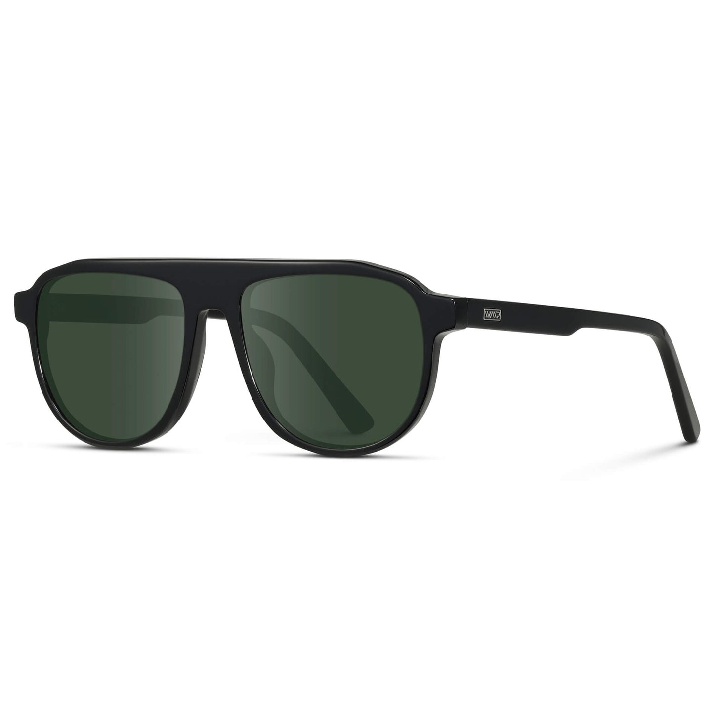 Glossy Black / G15 Lens || Aviator Sunglasses with Black Frame and Green Lenses