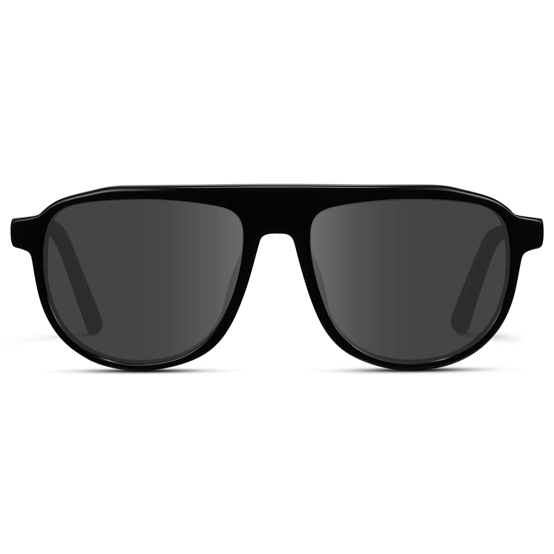 Glossy Black / Grey Lens || Aviator Sunglasses with Black Frame and Grey Lenses