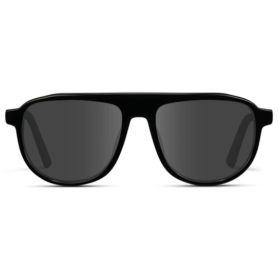 Glossy Black / Grey Lens || Aviator Sunglasses with Black Frame and Grey Lenses
