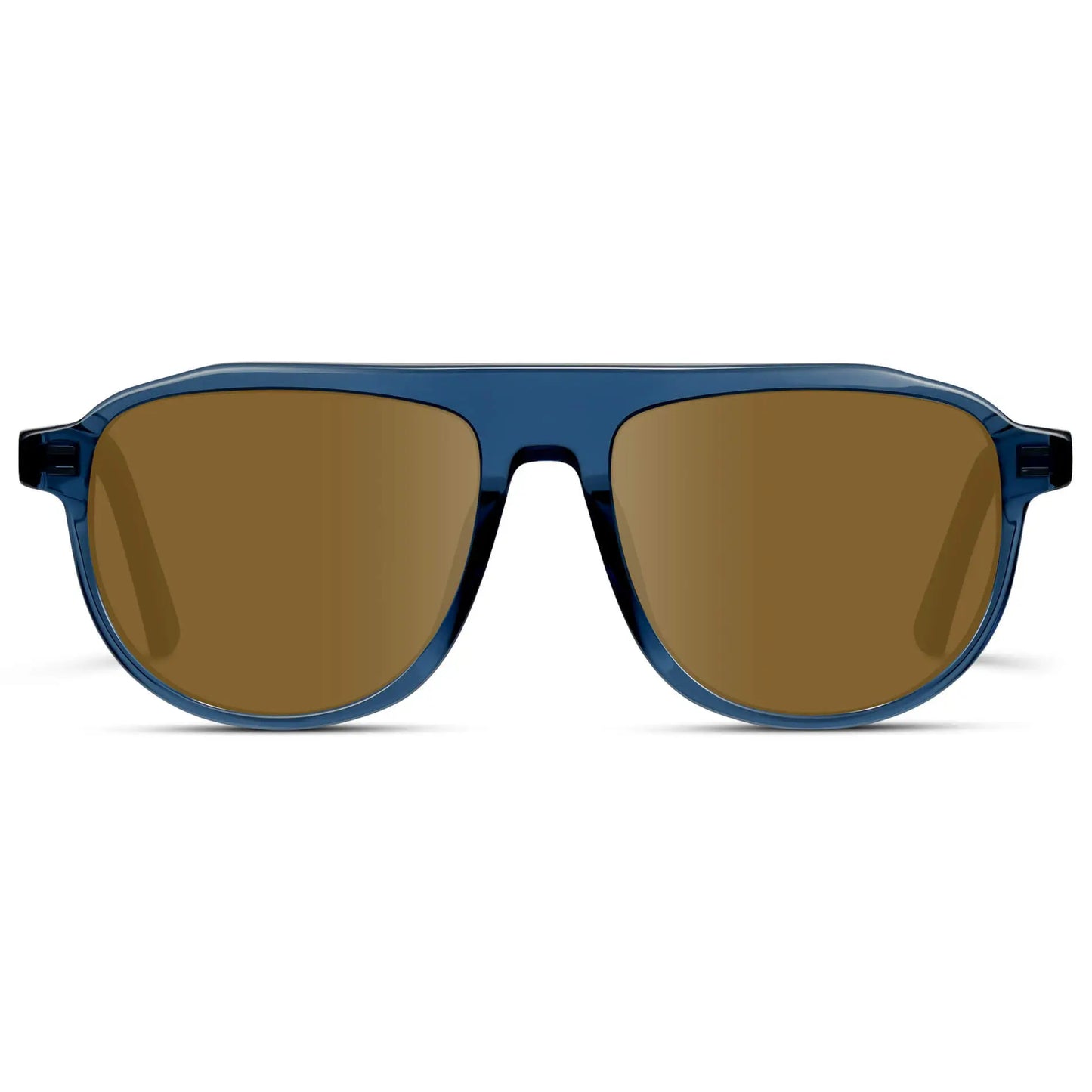 Crystal Cobalt / Amber || Men's Aviator Prescription Sunglasses with Blue Frame and Brown Lens