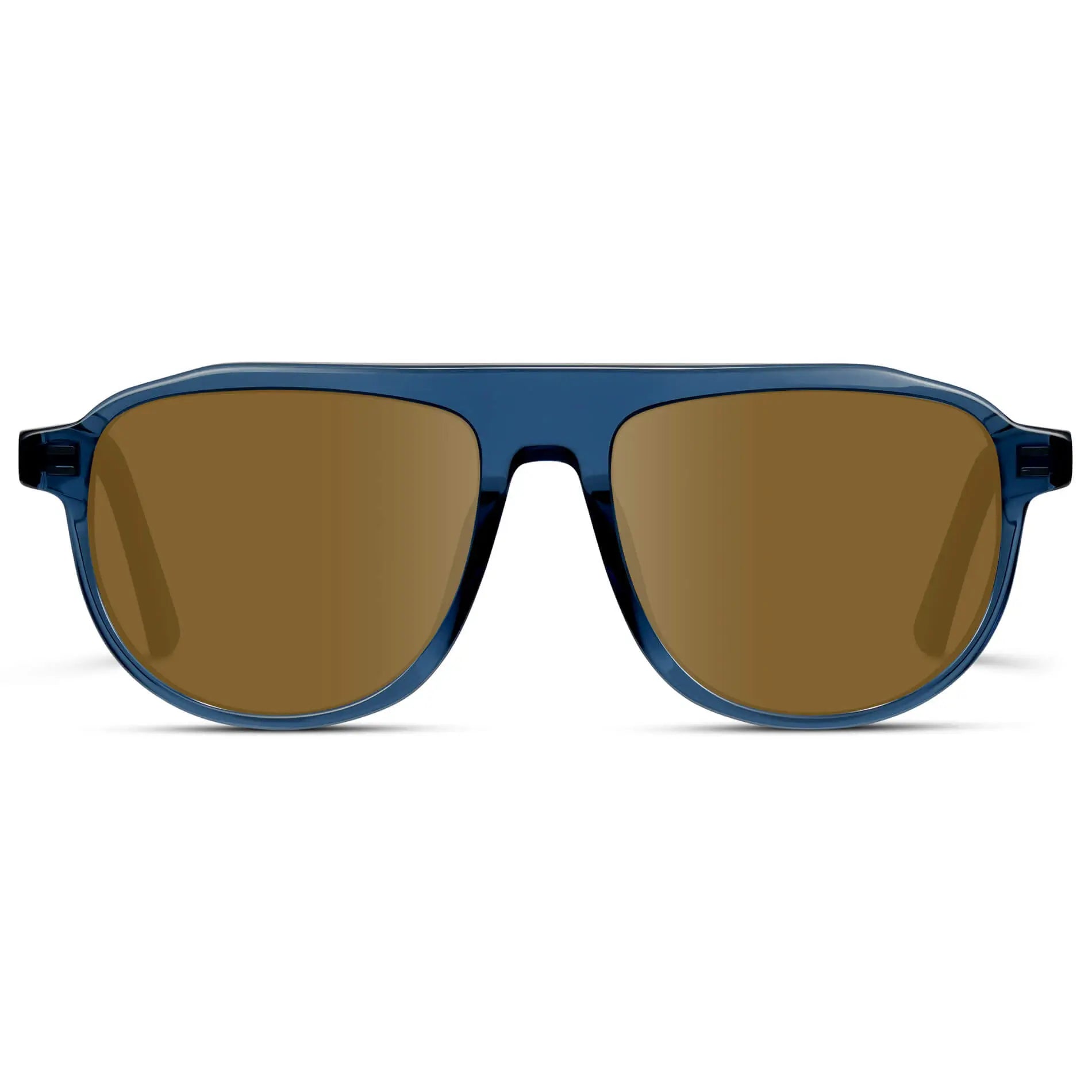 Crystal Cobalt / Amber || Men's Aviator Prescription Sunglasses with Blue Frame and Brown Lens