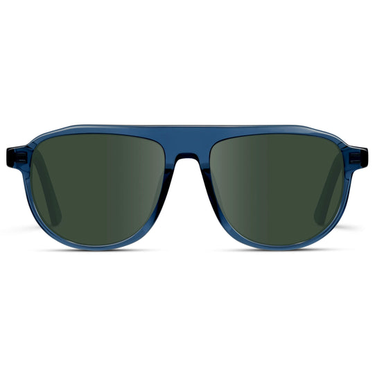 Crystal Cobalt / G15 Lens || Aviator Prescription Sunglasses with Blue Frame and Green Lens