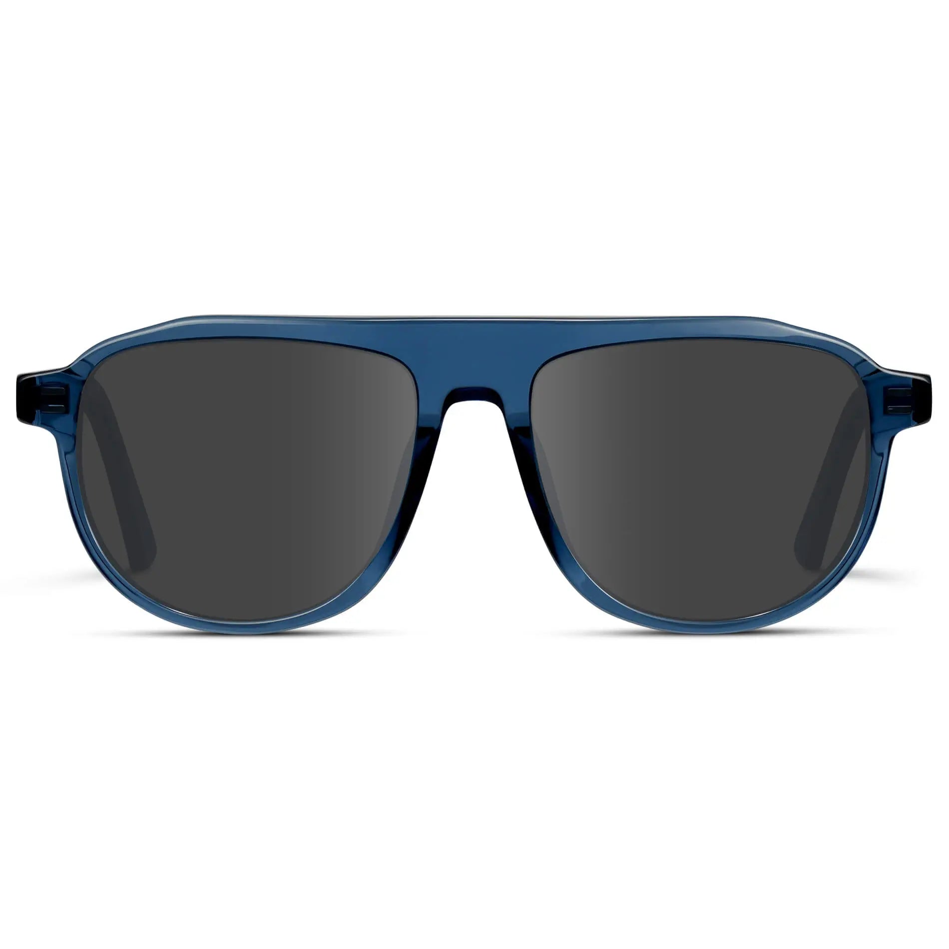 Crystal Cobalt / Grey || Men's Aviator Prescription Sunglasses with Blue Frame and Grey Lens