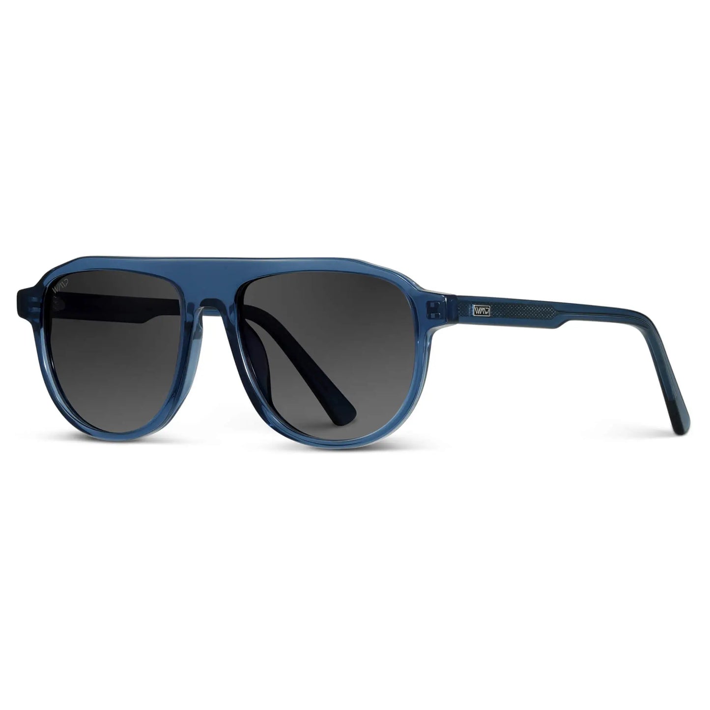 Crystal Cobalt / Smoke Gradient Lens || Blue Aviator Sunglasses with Black Polarized Lenses