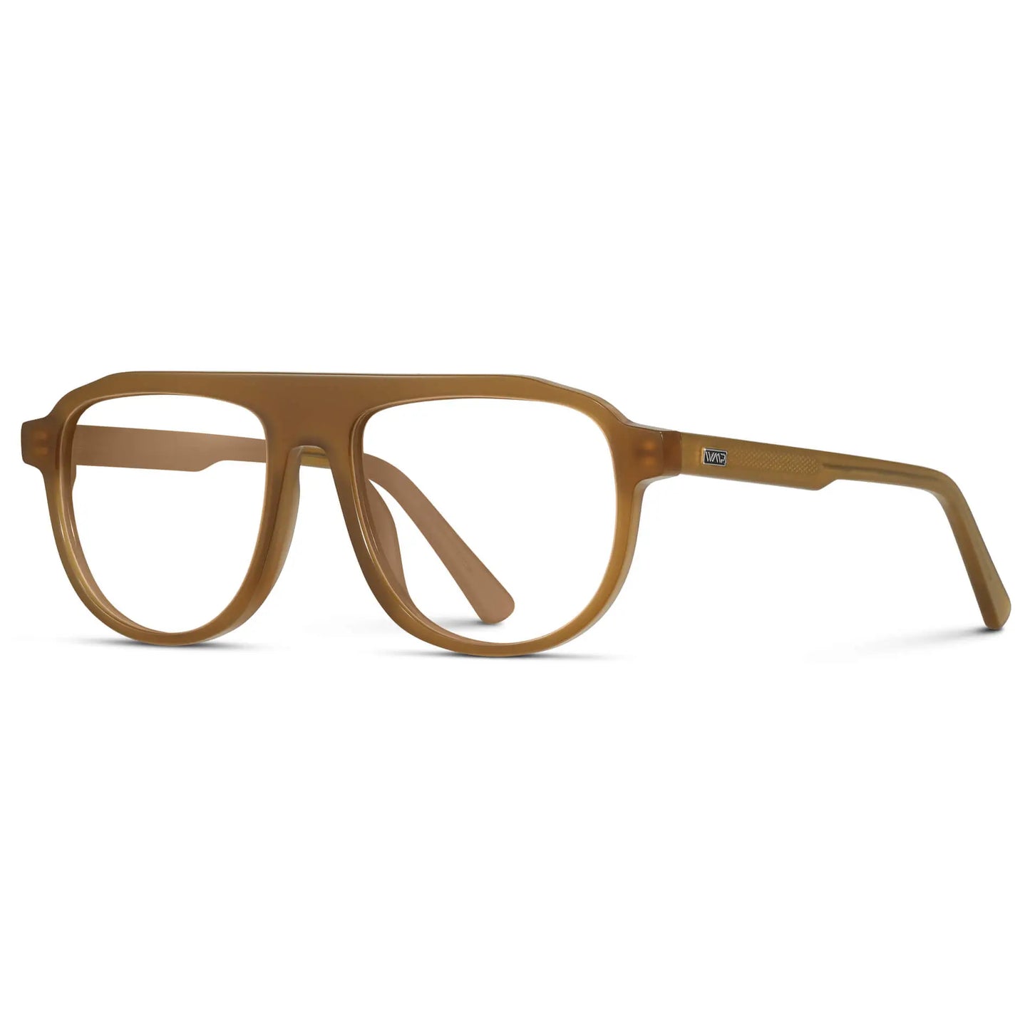 Dune Brown || Side view of Men's Aviator Prescription Eyeglasses with Dune Brown Frame and Clear Lenses on a white background