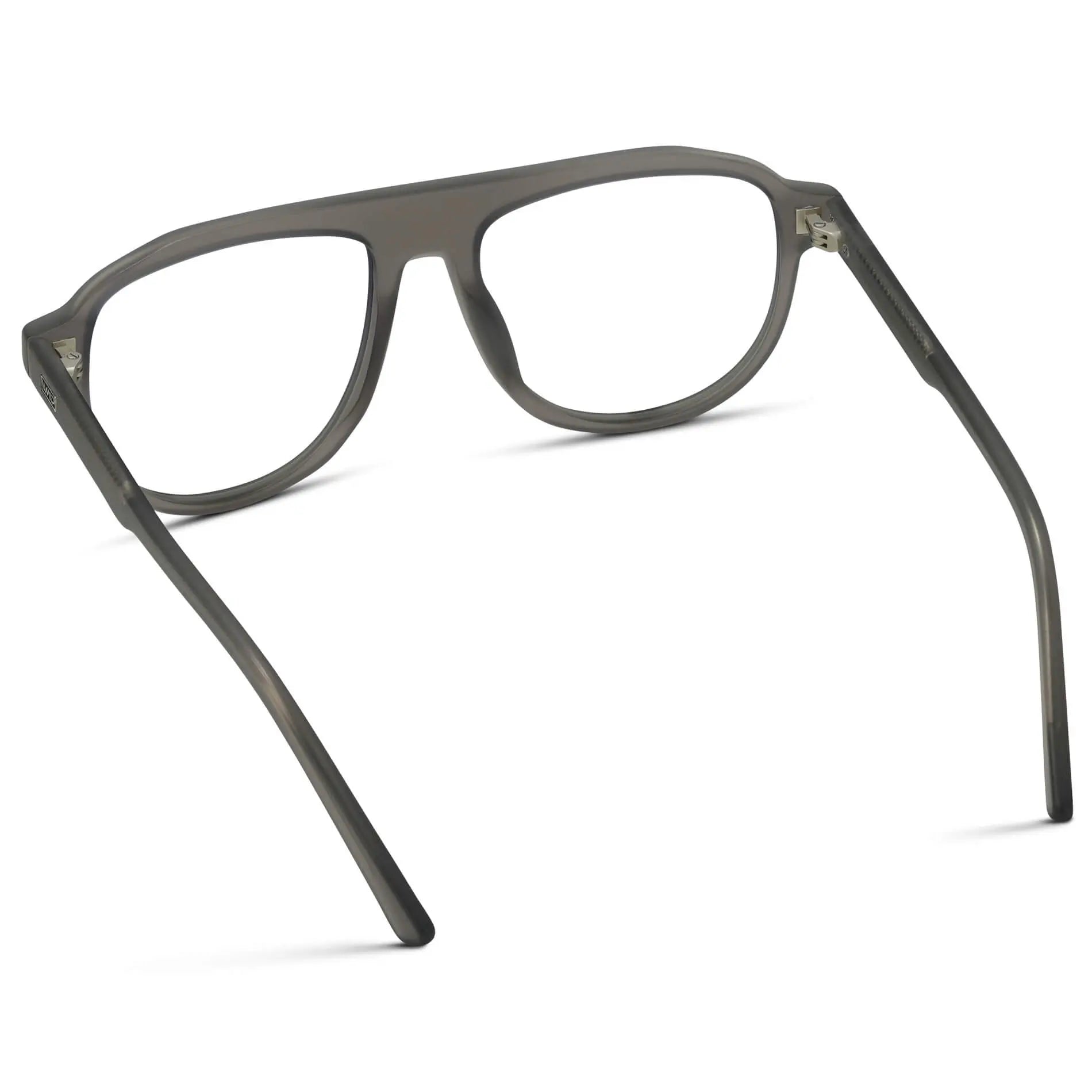 Frosted Graphite || Back view of Men's Aviator Prescription Eyeglasses with Frosted Graphite Frame and Clear Lenses on a white background