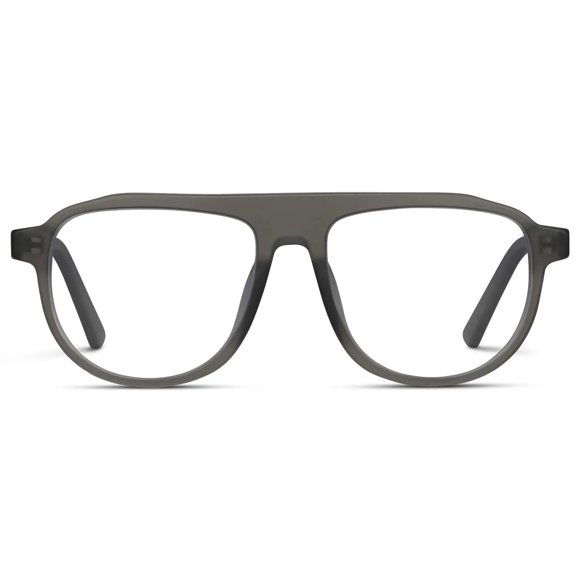 Frosted Graphite || Men's Aviator Prescription Eyeglasses with Frosted Graphite Frame and Clear Lenses on a white background