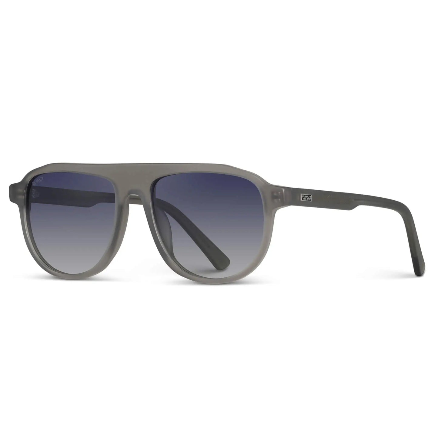 Frosted Graphite / Navy Gradient Lens || Grey Aviator Sunglasses with Blue Polarized Lenses