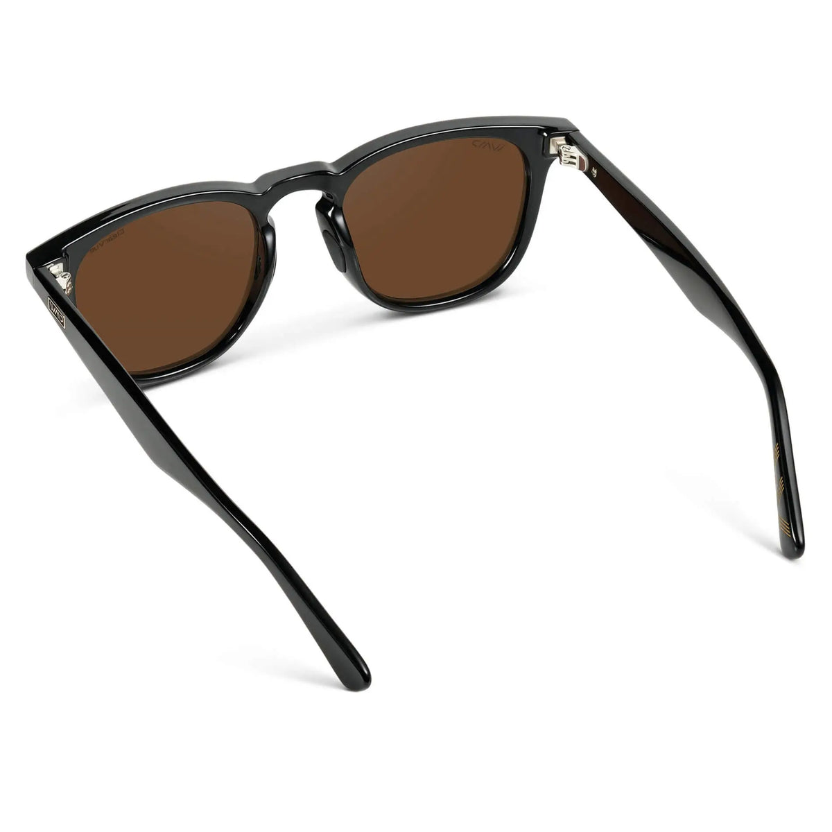 Front view of Men's Medium Fit Round Polarized Golf Sunglasses with Black Frame and Brown Lens on a white background