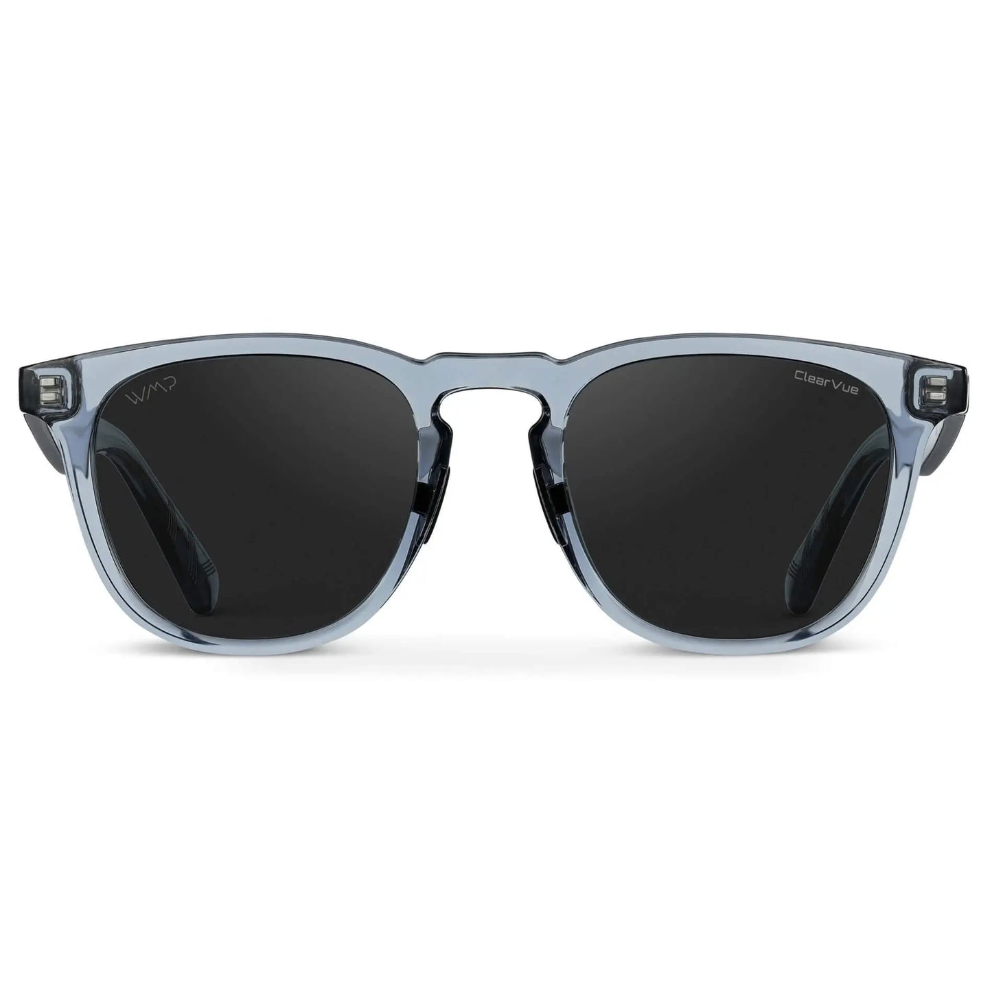 Denim Blue / Black Lens || Blue Round Frame Sunglasses with Black Polarized Lenses