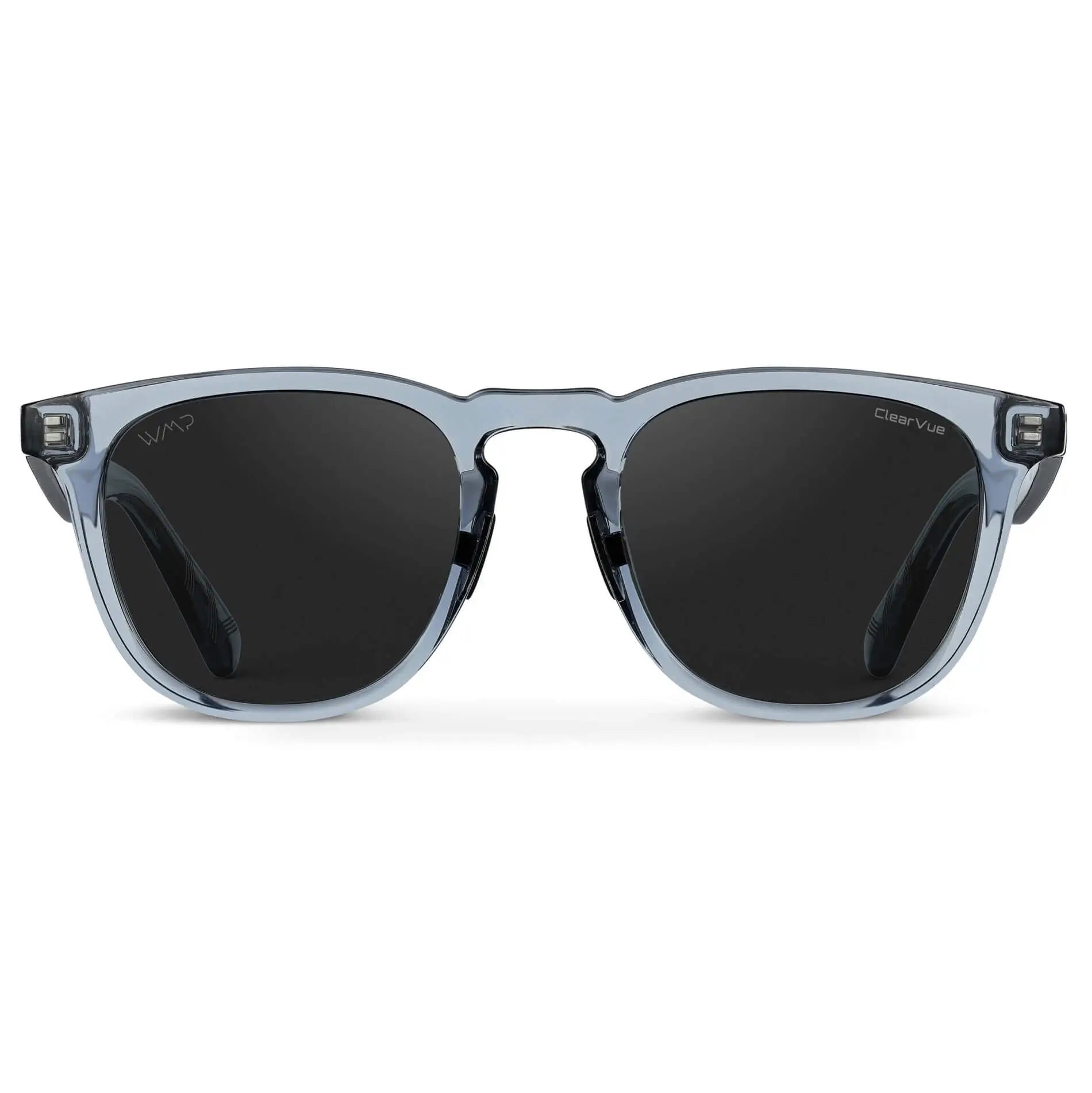Denim Blue / Black Lens || Blue Round Frame Sunglasses with Black Polarized Lenses