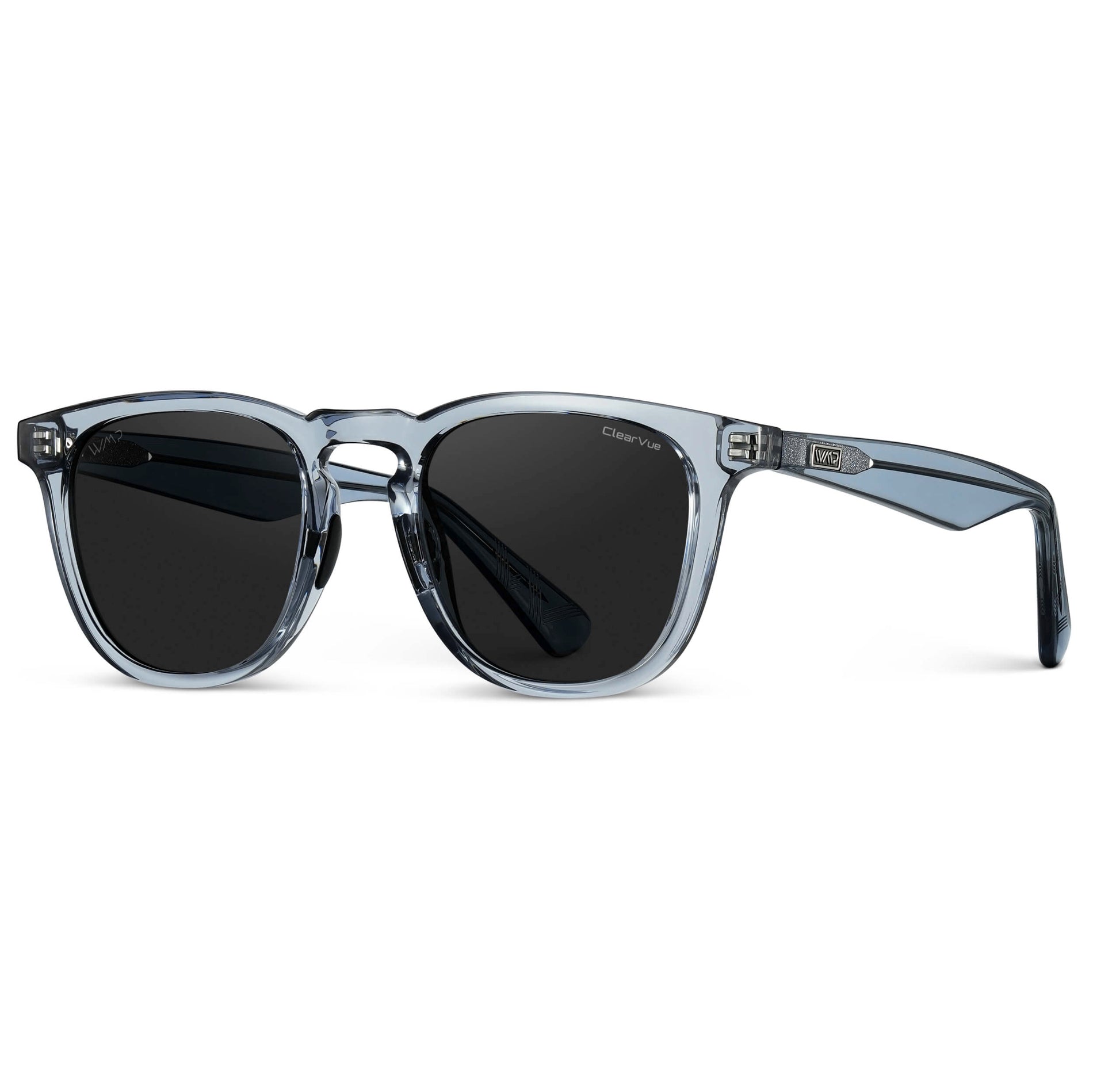 Denim Blue / Black Lens || Blue Round Frame Sunglasses with Black Polarized Lenses