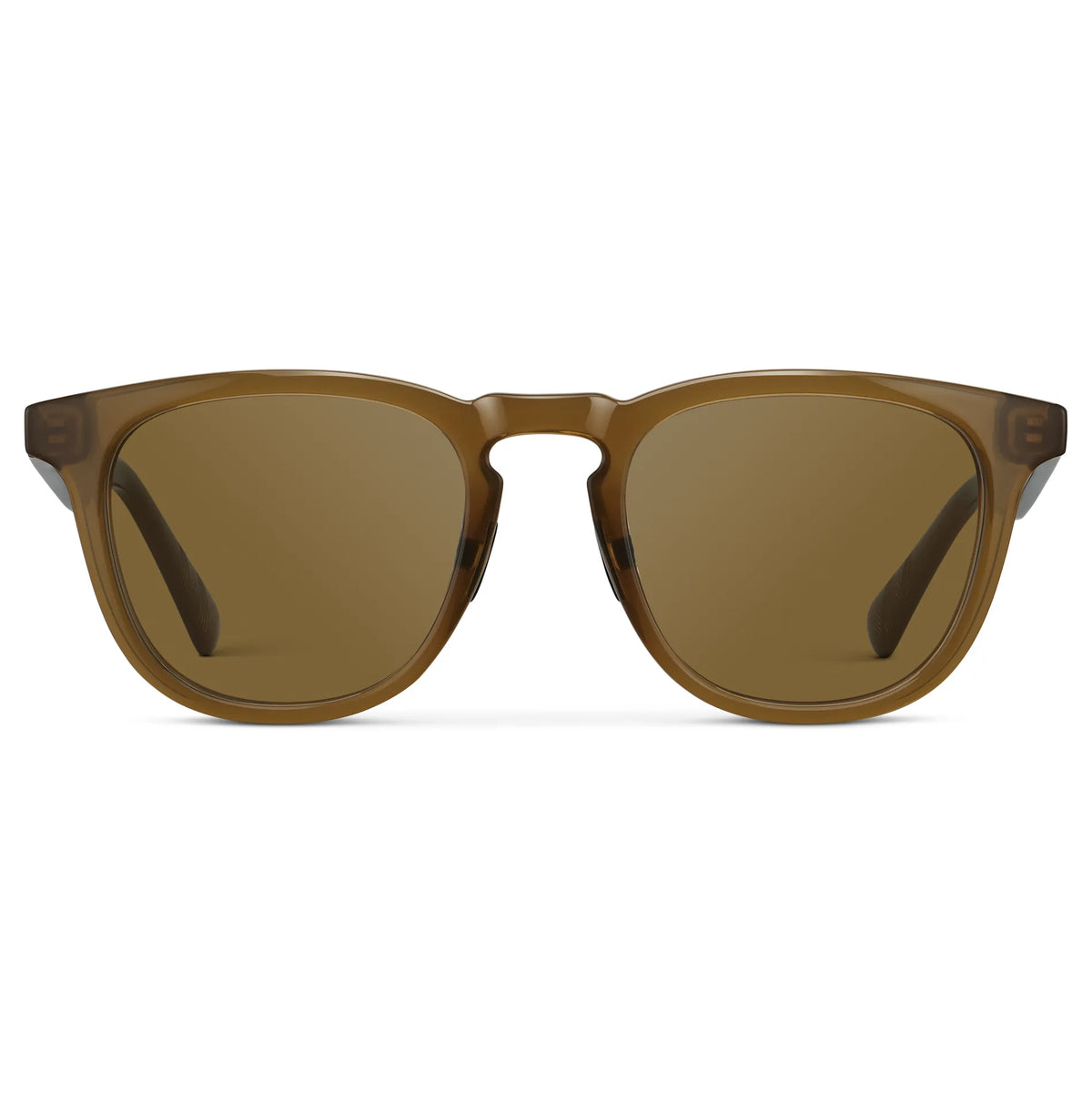 Front view of Men's Medium Fit Round Prescription Sunglasses with Dune Brown Frame and Brown Lens on a white background