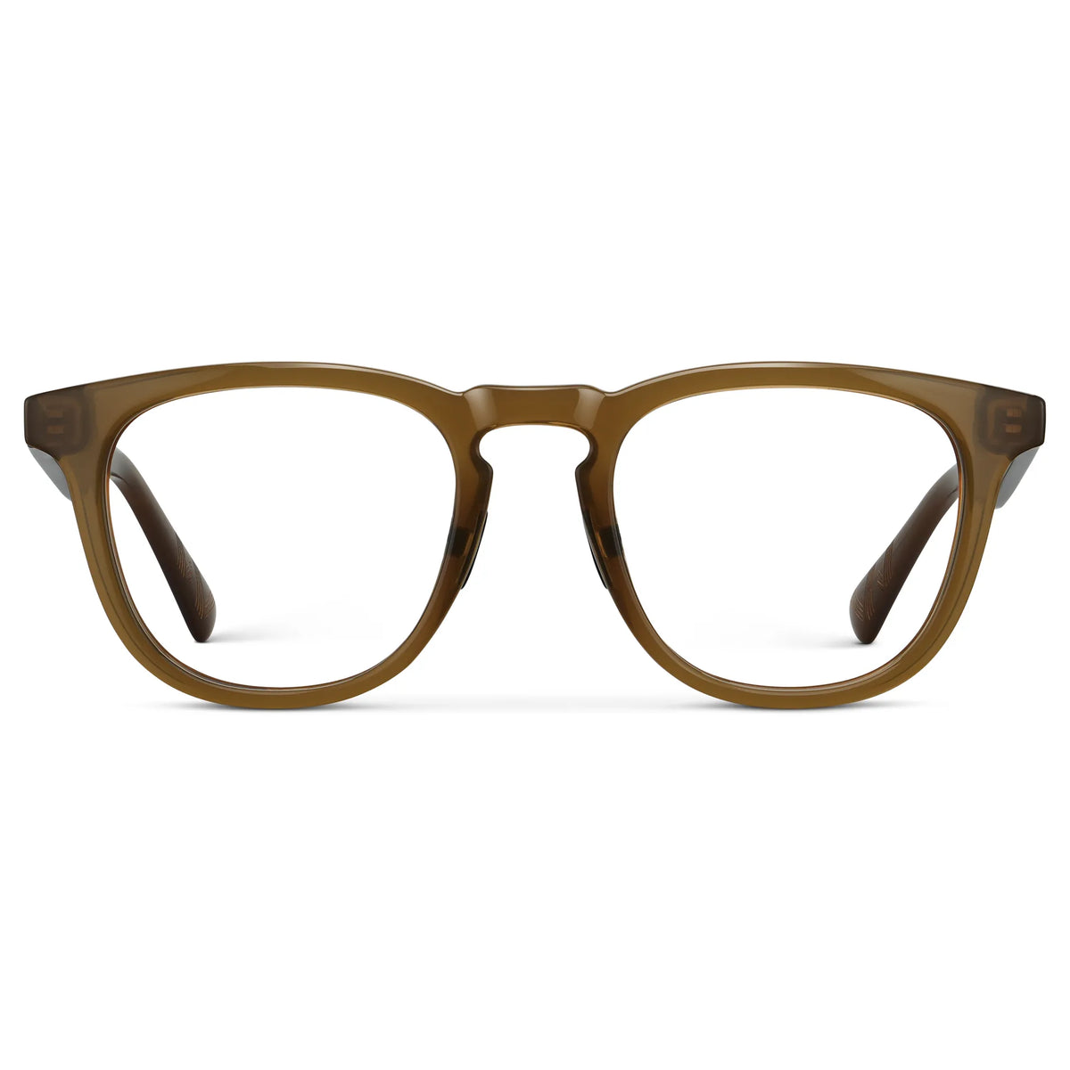 Front view of Men's Medium Fit Round Prescription Glasses with Dune Brown Frame and Clear Lens on a white background