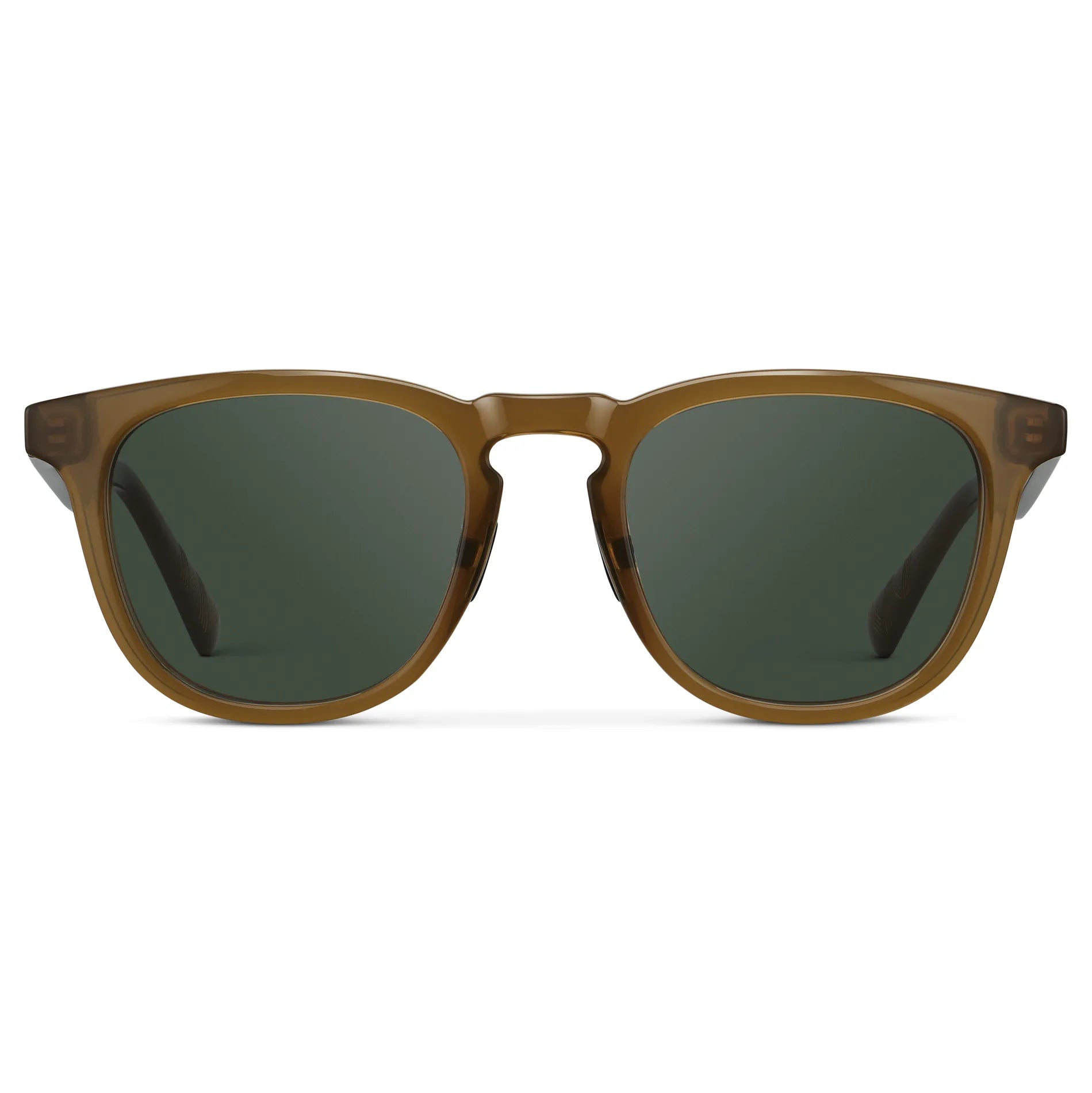 Dune Brown / G15 || Men's Round Prescription Sunglasses with Dune Brown Frame and Green Lens on a white background