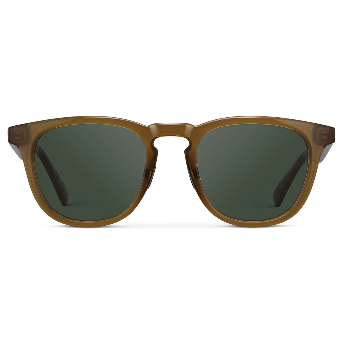 Front view of Men's Wide Fit Round Prescription Sunglasses with Dune Brown Frame and Green Lens on a white background
