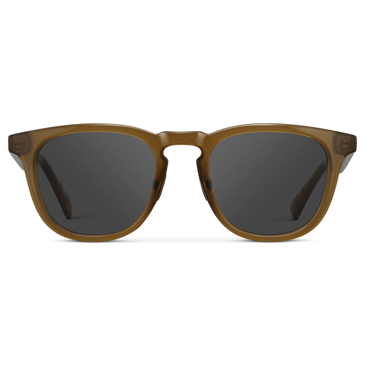 Front view of Men's Wide Fit Round Prescription Sunglasses with Dune Brown Frame and Grey Lens on a white background
