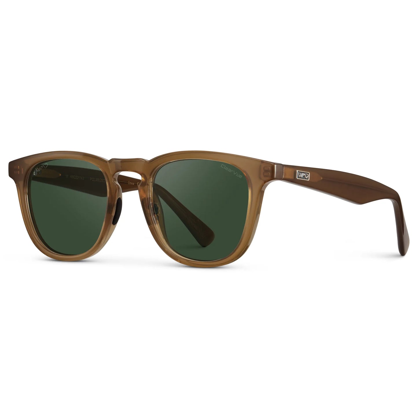 Dune Brown / Smoke Green Lens || Side view of Dune Brown Men's  Round Frame Sunglasses with Brown Polarized Lenses on a white background