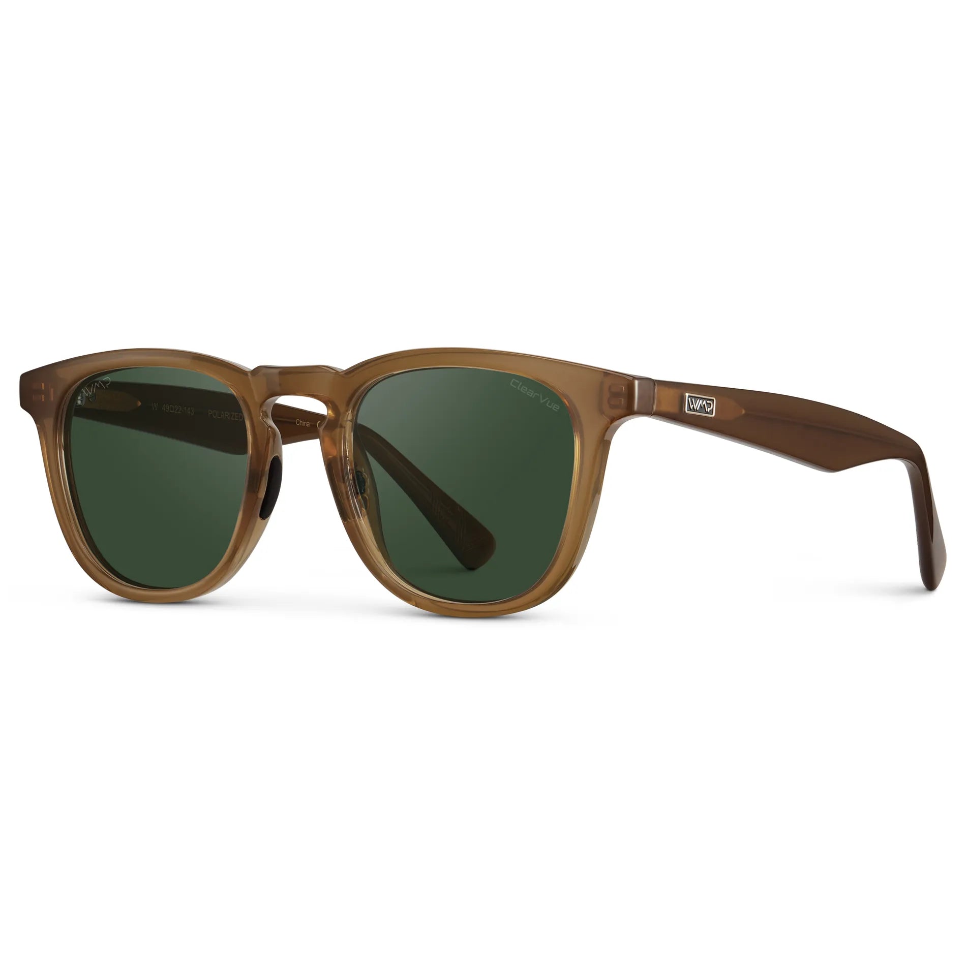 Dune Brown / Smoke Green Lens || Side view of Dune Brown Men's  Round Frame Sunglasses with Brown Polarized Lenses on a white background