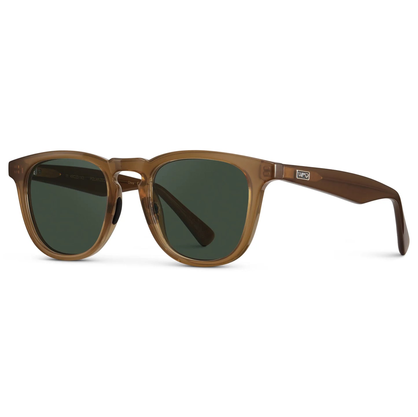 Dune Brown / G15 || Side view of Men's Round Prescription Sunglasses with Dune Brown Frame and Green Lens on a white background