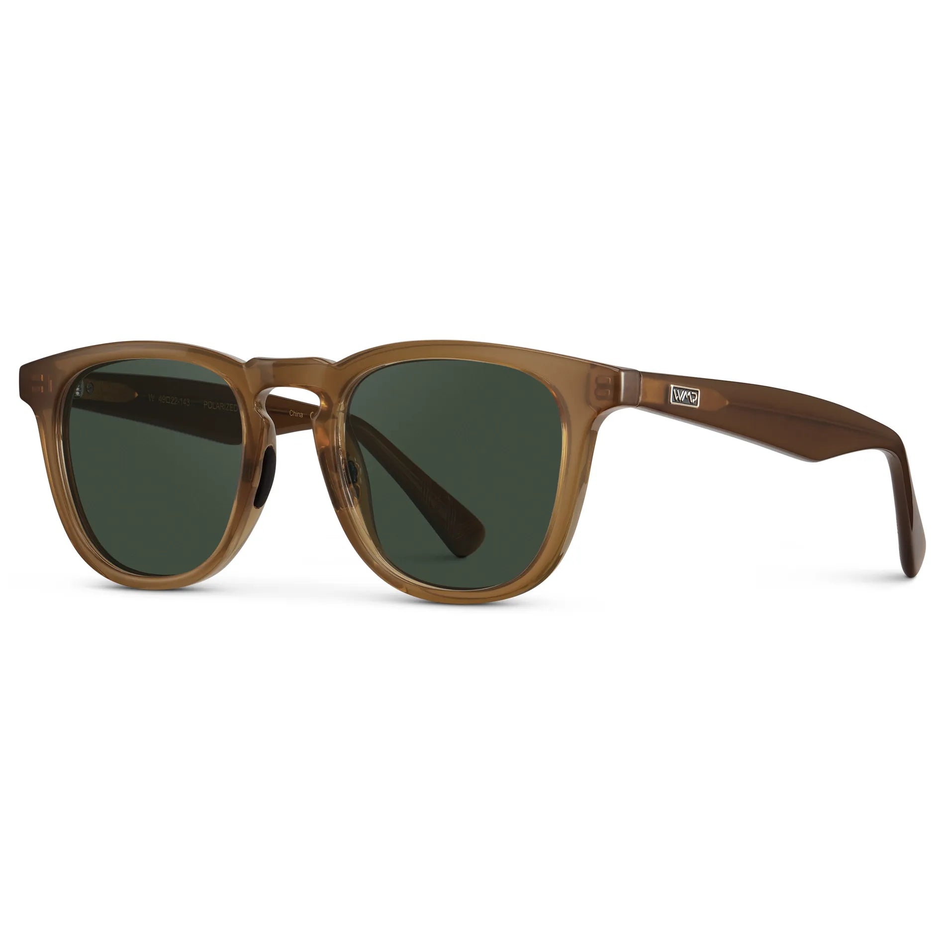 Dune Brown / G15 || Side view of Men's Round Prescription Sunglasses with Dune Brown Frame and Green Lens on a white background