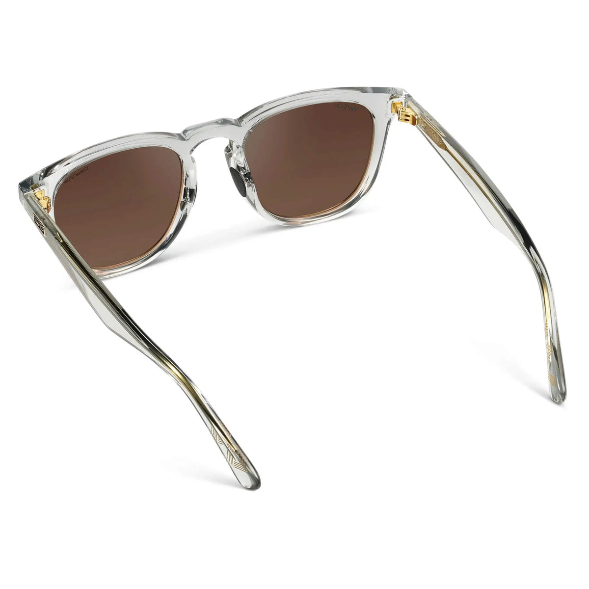 Back view of Men's Wide Fit Round Polarized Golf Sunglasses with Crystal Ice Grey Frame and Brown Lens on a white background