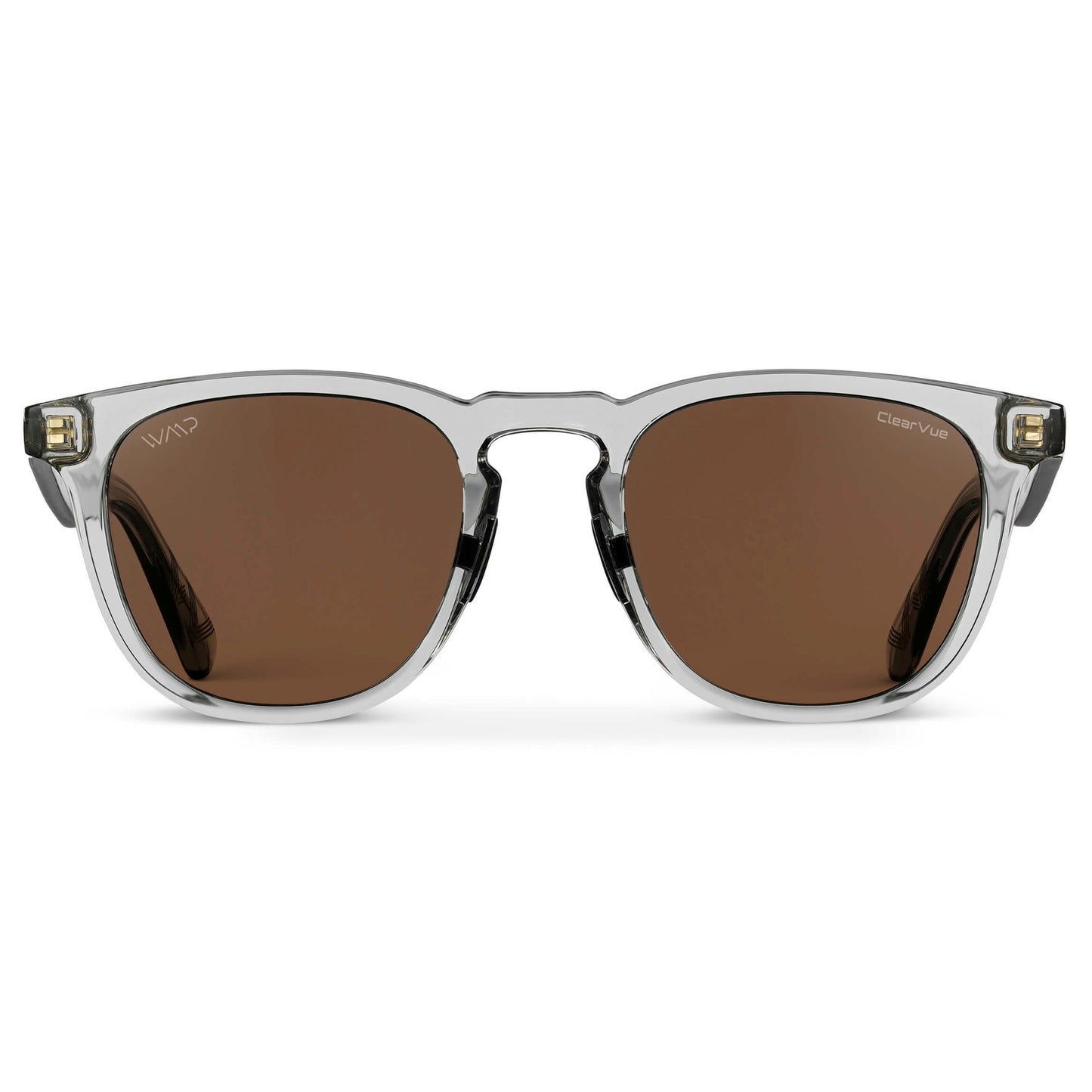 Crystal Ice Grey / Brown Lens || Clear Round Frame Sunglasses with Brown Polarized Lenses