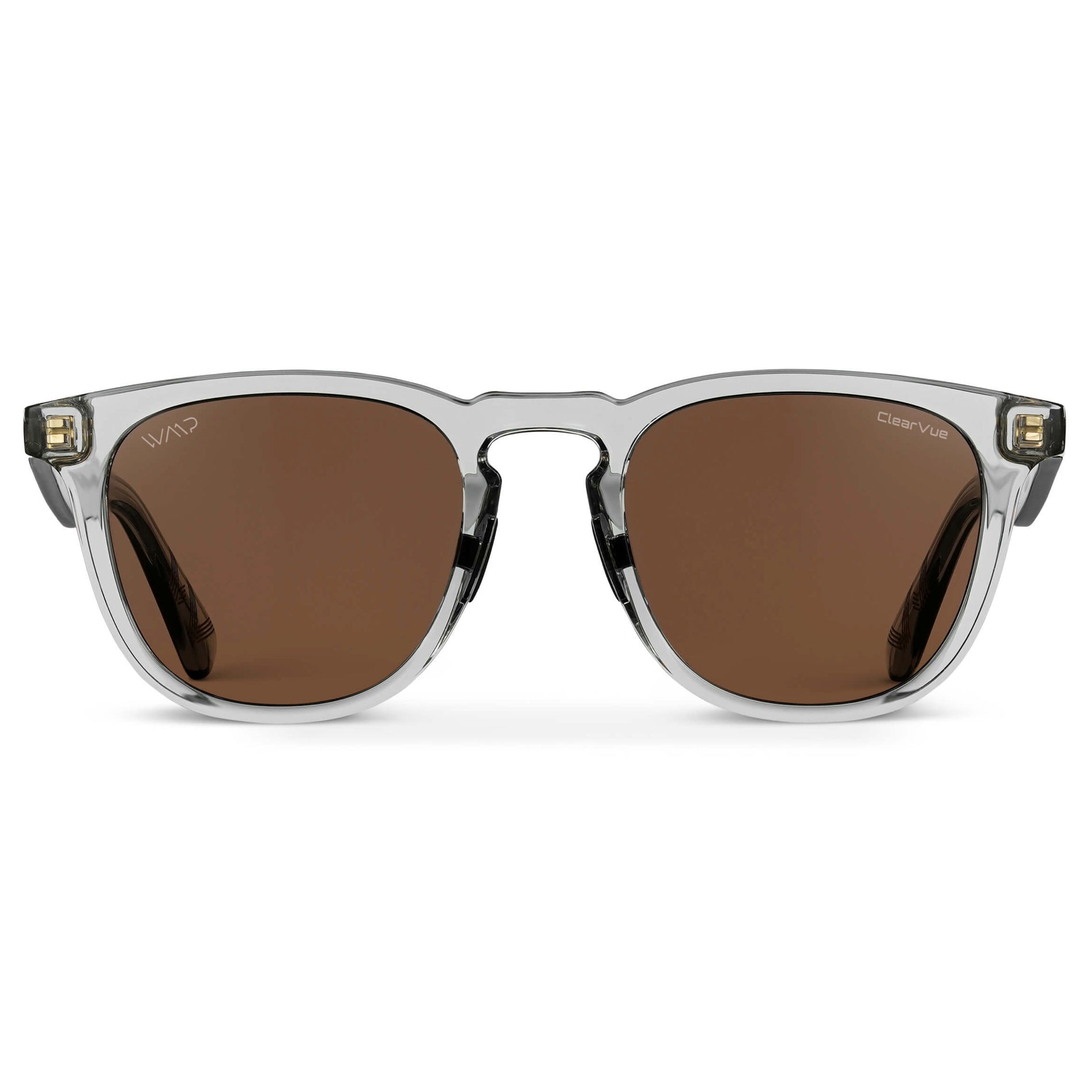 Crystal Ice Grey / Brown Lens || Clear Round Frame Sunglasses with Brown Polarized Lenses