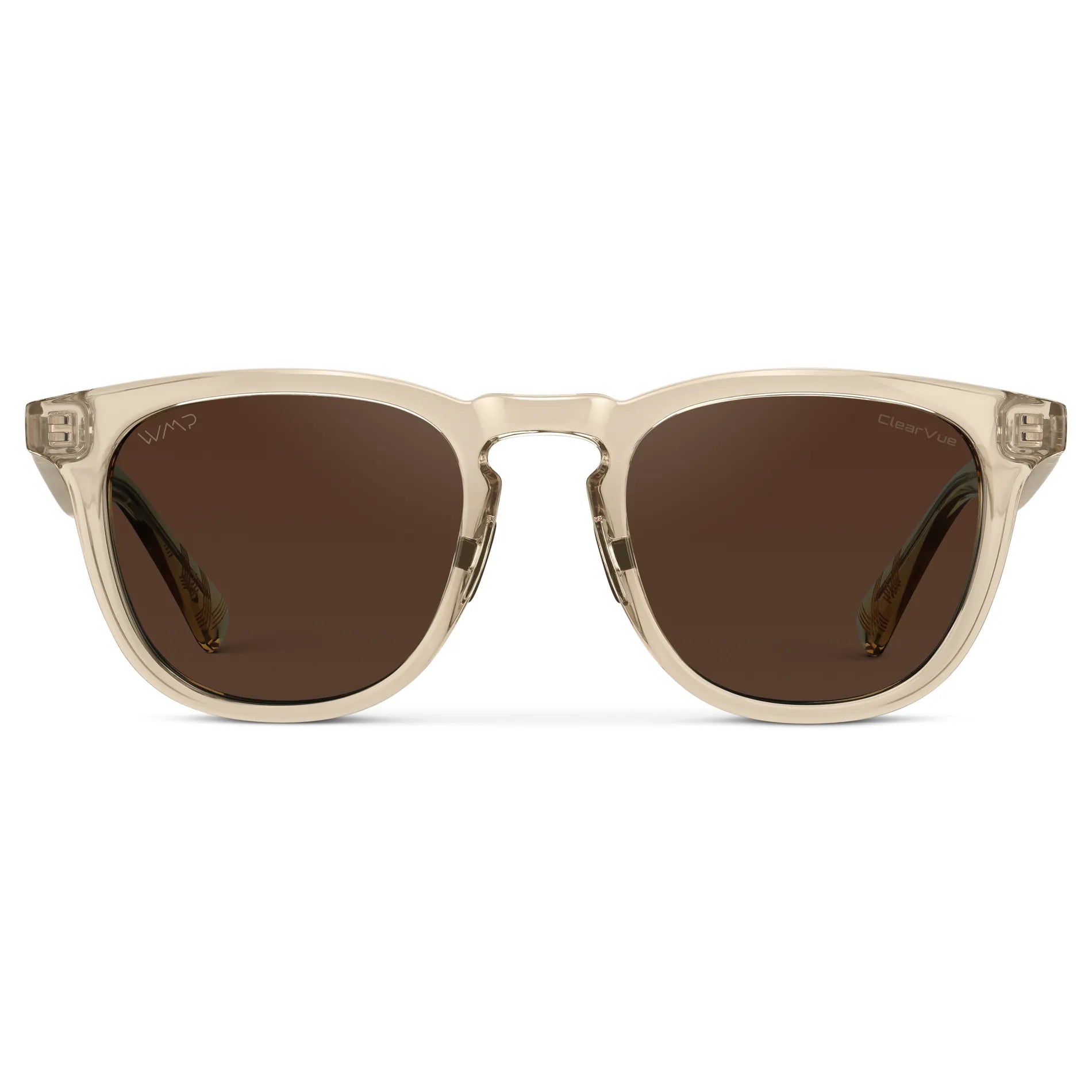 Sand Brown / Dark Brown Lens || Sand Brown Men's Round Frame Sunglasses with Dark Brown Polarized Lenses on a white background