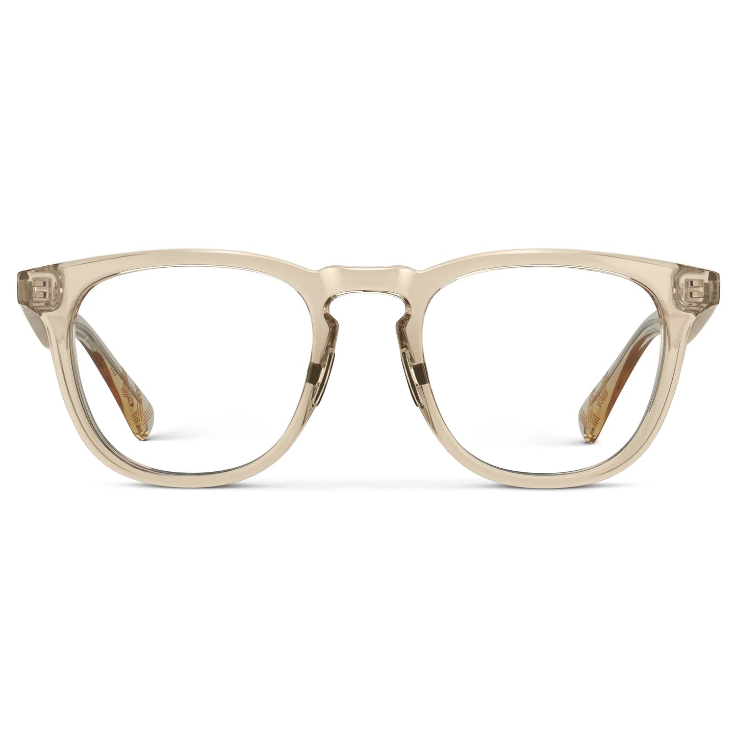 Sand Brown || Men's Round Prescription Glasses with Sand Brown Frame and Clear Lenses on a white background 