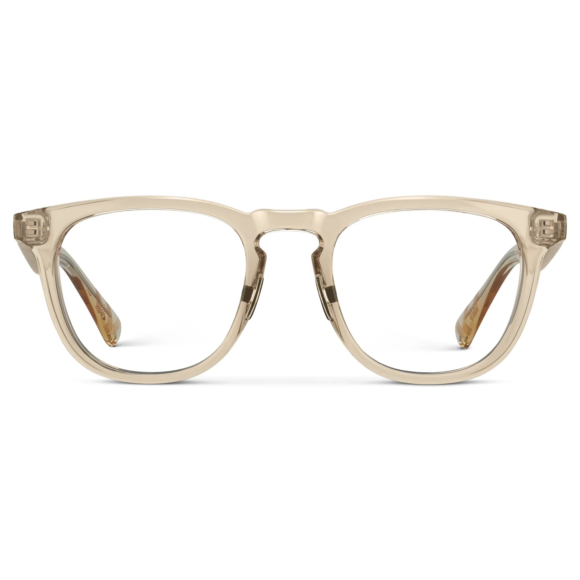 Sand Brown || Men's Round Prescription Glasses with Sand Brown Frame and Clear Lenses on a white background 