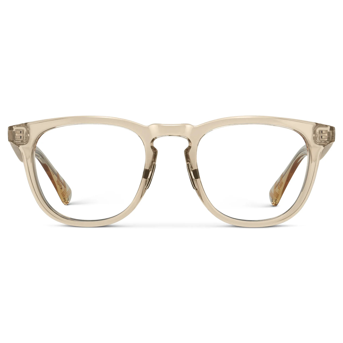 Front view of Men's Wide Fit Round Prescription Glasses with Sand Brown Frame and Clear Lens on a white background
