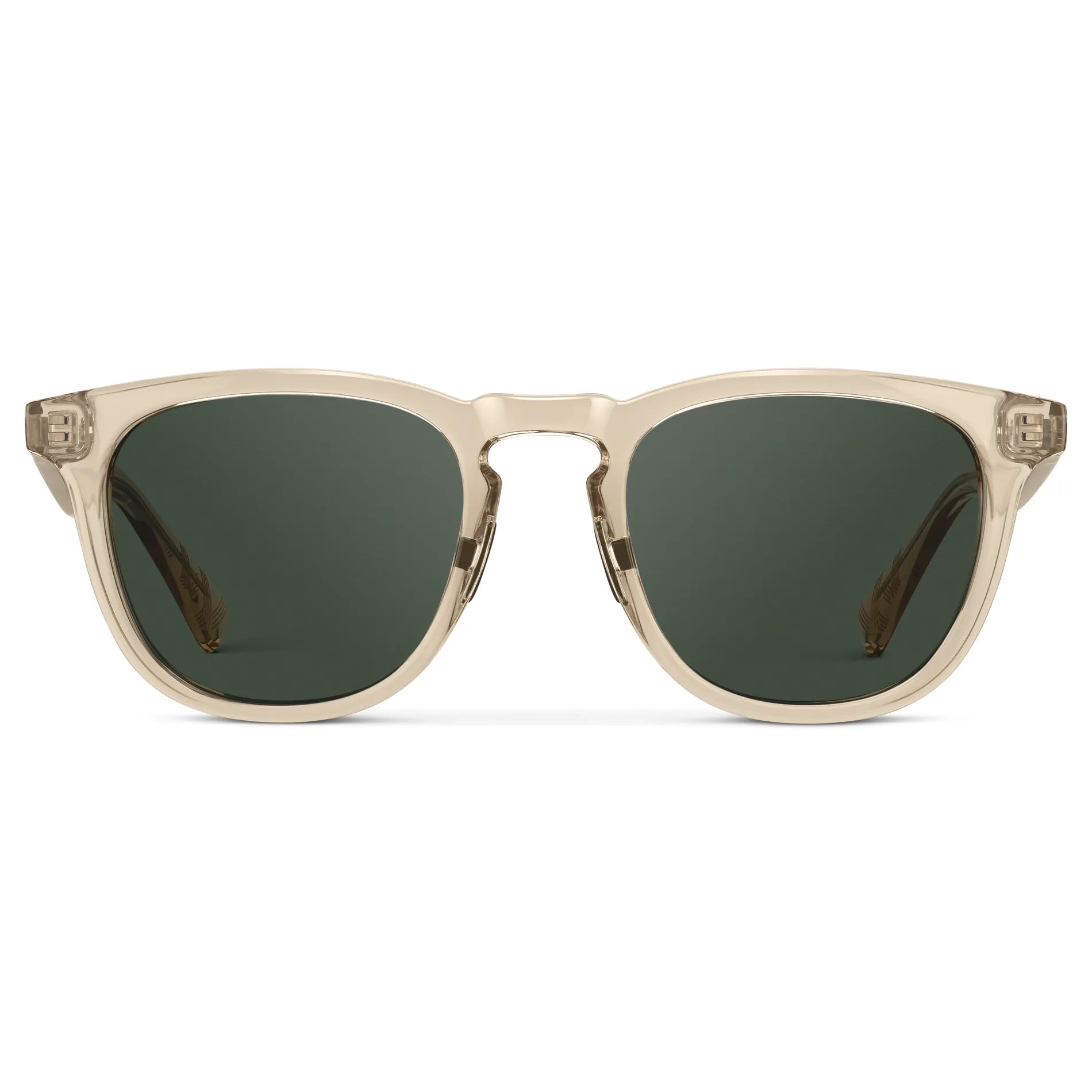 Sand Brown / G15 || Men's Round Prescription Sunglasses with Sand Brown Frame and Green Lens on a white background
