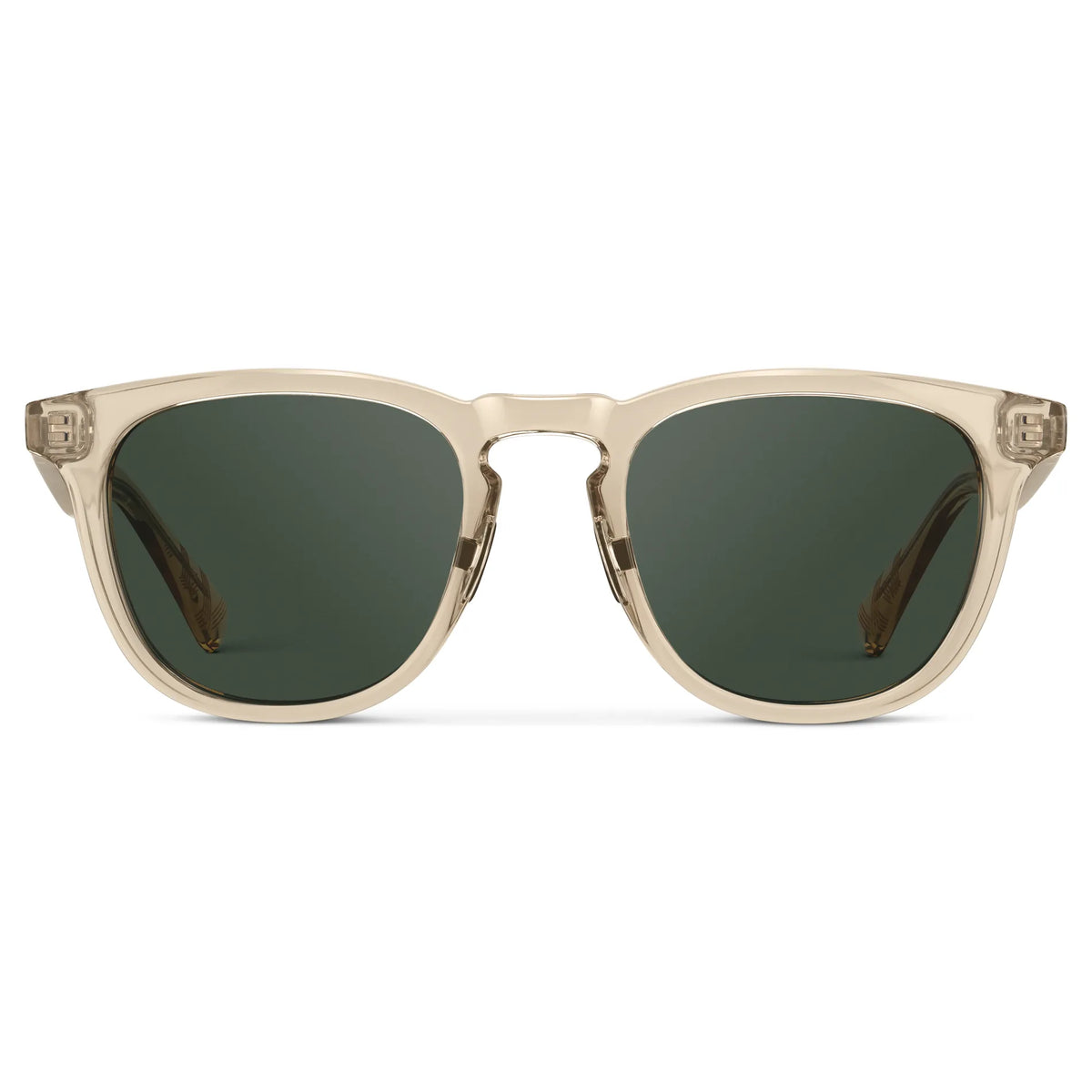 Front view of Men's Wide Fit Round Prescription Sunglasses with Sand Brown Frame and Green Lens on a white background