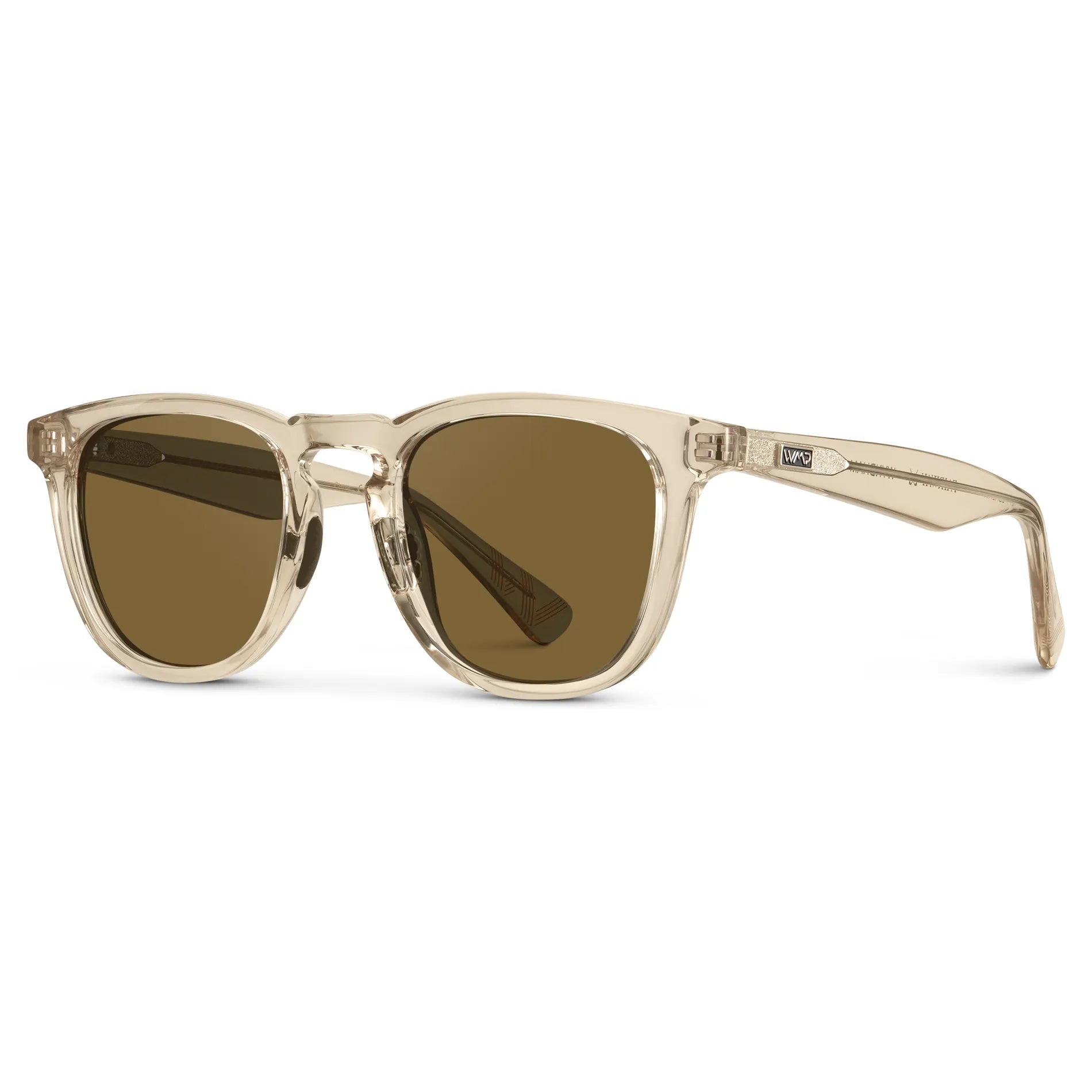 Sand Brown / Amber || Side view of Men's Round Prescription Sunglasses with Sand Brown Frame and Brown Lens on a white background