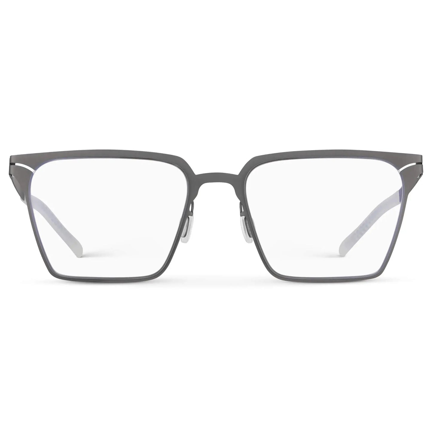Gravity Grey || Men's Blue Light Glasses with Gravity Grey Beta Titanium Metal Frame, Screwless Hinges, and Blue Light Blocking Clear Lens on a white background