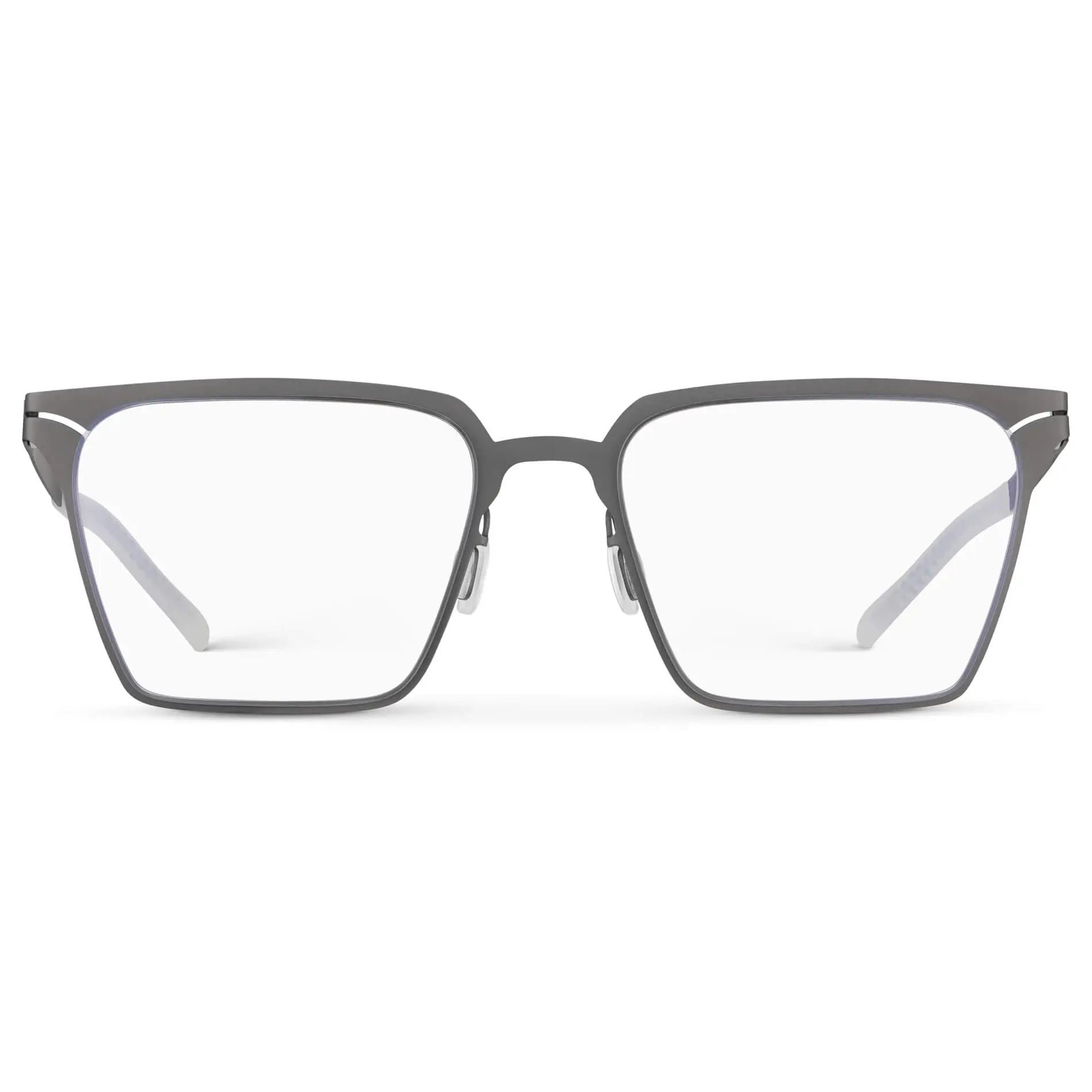 Gravity Grey || Men's Blue Light Glasses with Gravity Grey Beta Titanium Metal Frame, Screwless Hinges, and Blue Light Blocking Clear Lens on a white background