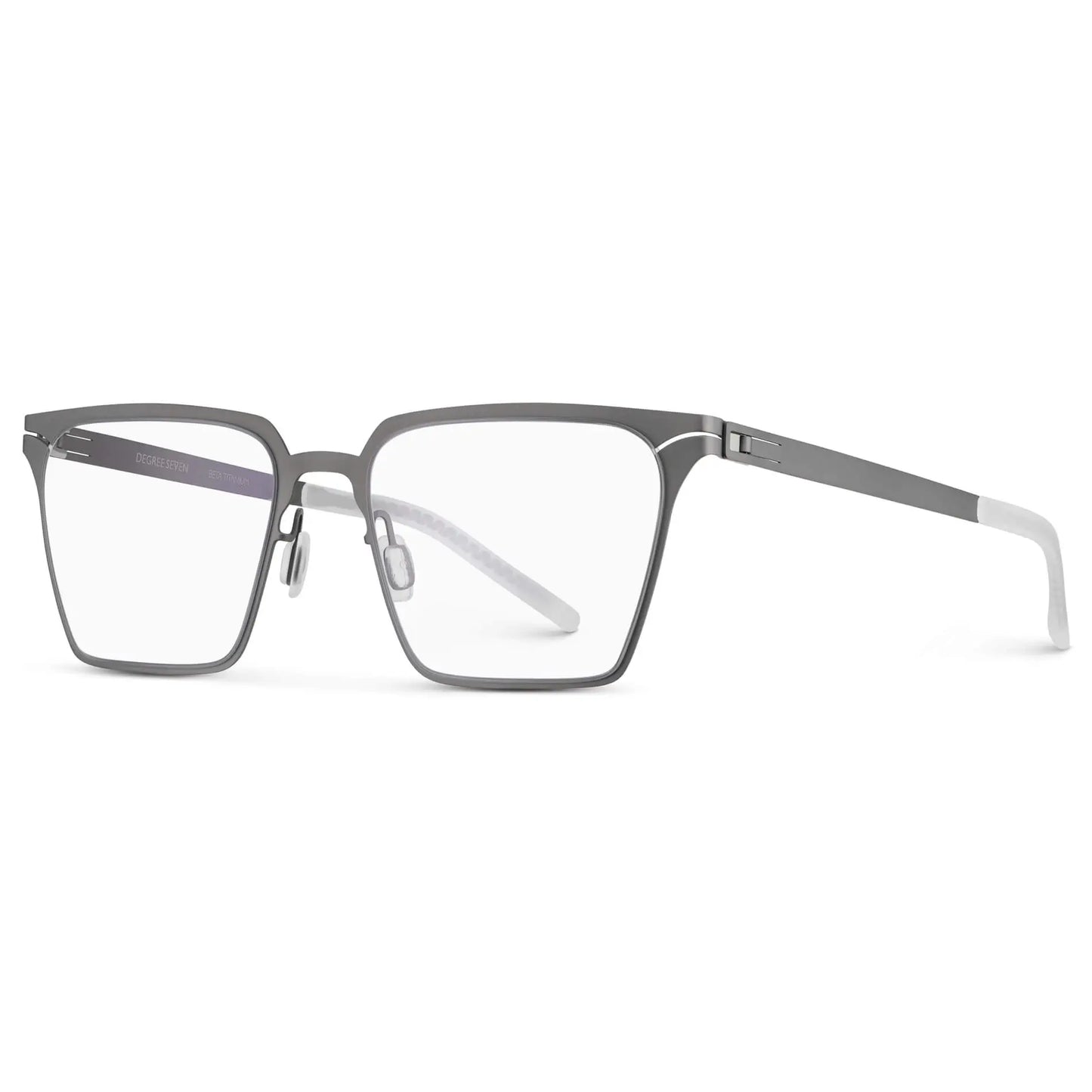 Gravity Grey || Side view of Men's Blue Light Glasses with Gravity Grey Beta Titanium Metal Frame, Screwless Hinges, and Blue Light Blocking Clear Lens on a white background 