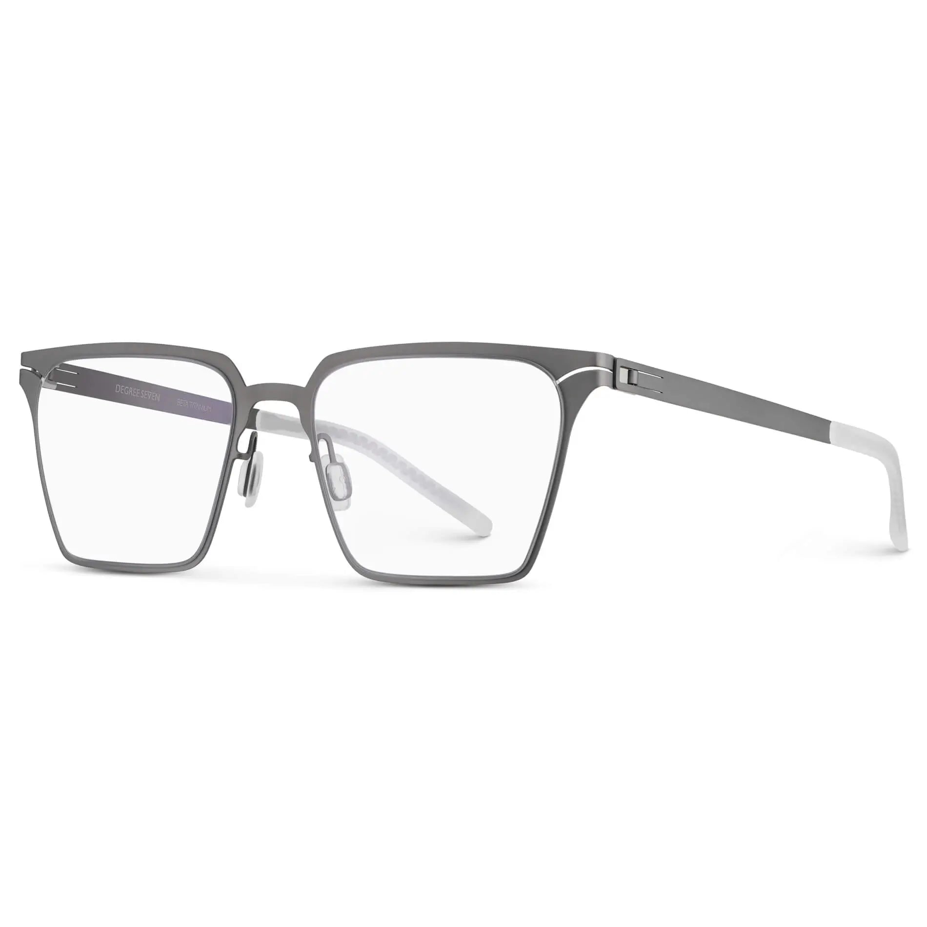 Gravity Grey || Side view of Men's Blue Light Glasses with Gravity Grey Beta Titanium Metal Frame, Screwless Hinges, and Blue Light Blocking Clear Lens on a white background 