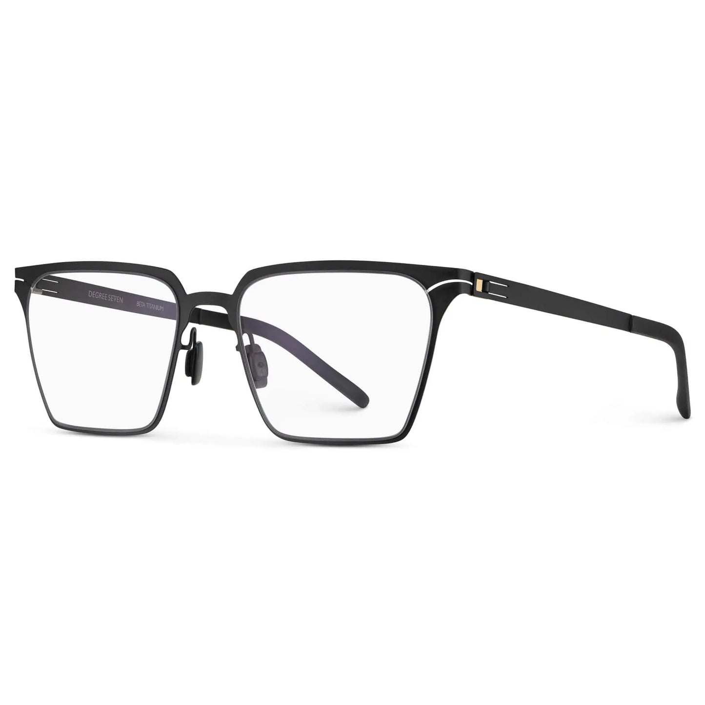 Matte Black || Side view of Men's Blue Light Glasses with Matte Black Beta Titanium Metal Frame, Screwless Hinges, and Blue Light Blocking Clear Lens on a white background 