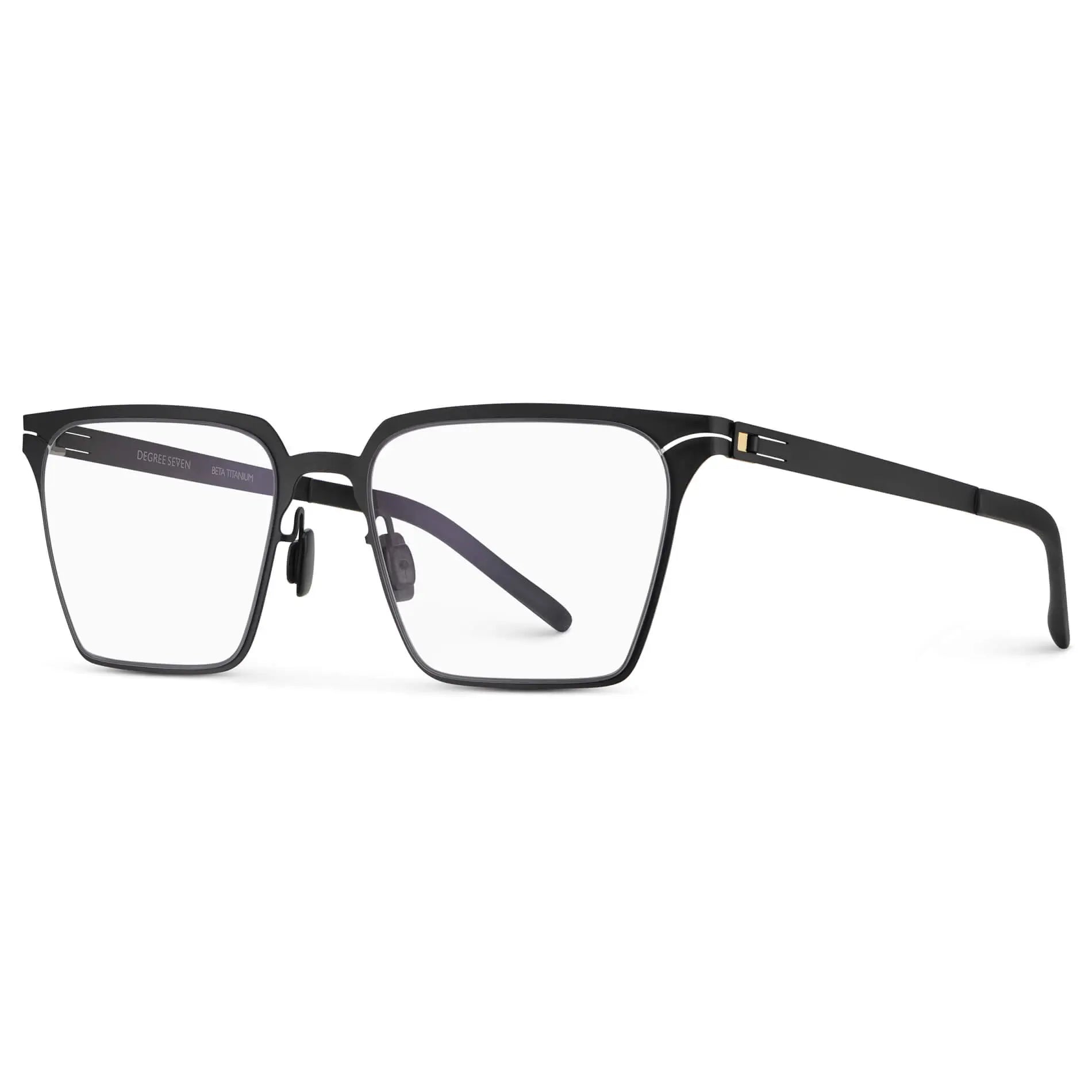 Matte Black || Side view of Men's Blue Light Glasses with Matte Black Beta Titanium Metal Frame, Screwless Hinges, and Blue Light Blocking Clear Lens on a white background 