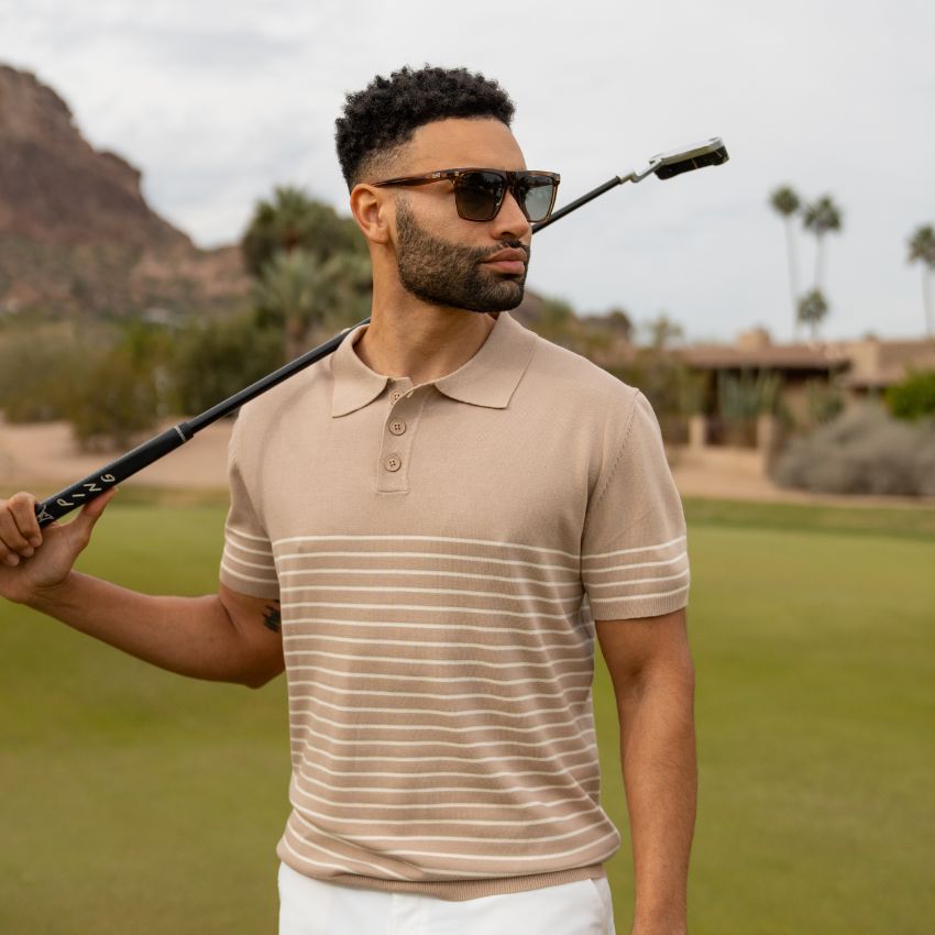 Crystal Mesquite Grain / Green Lens || Brown Rectangle Frame Sunglasses with Green Polarized Lenses