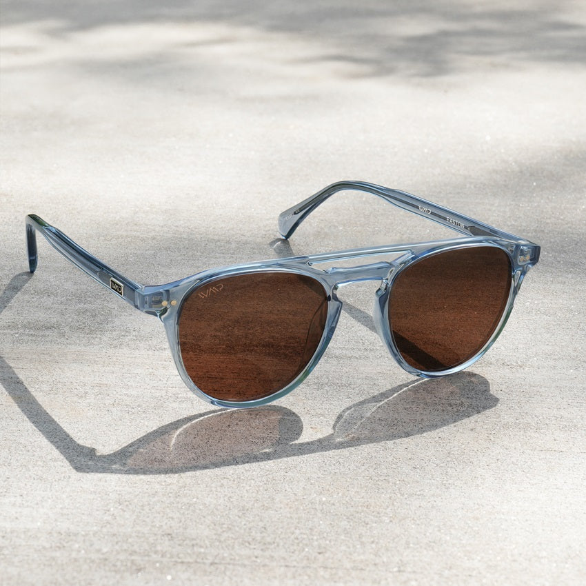 Denim Blue / Brown Lens || Blue Round Frame Sunglasses with Brown Polarized Lenses