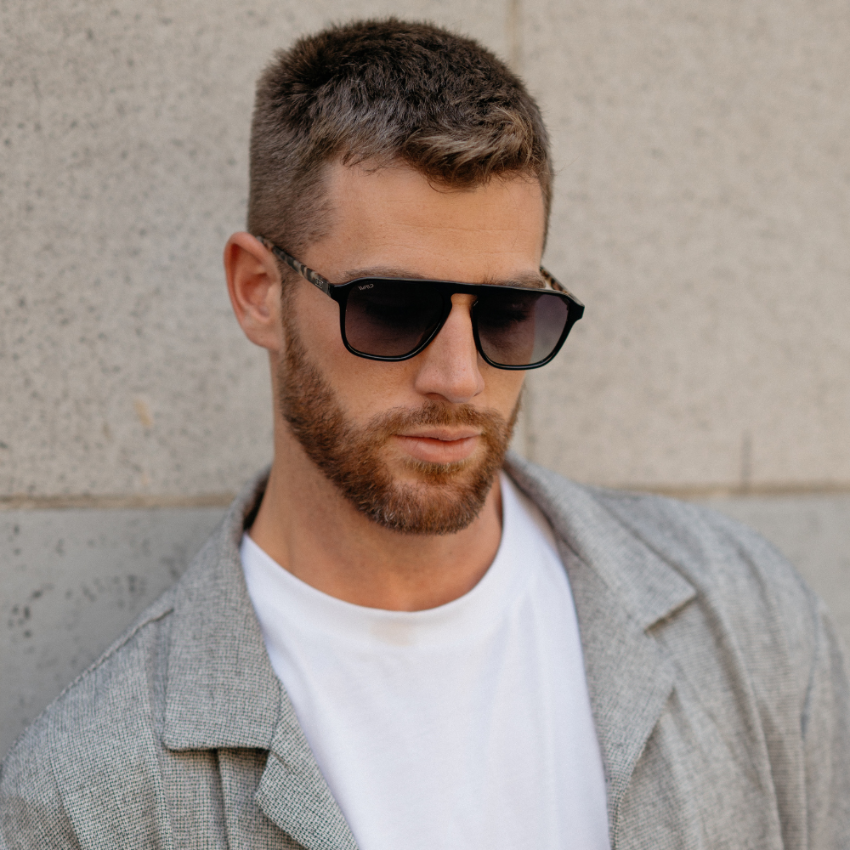 Black Beige Tort / Black Gradient Lens || Black Single Bridge Aviator Sunglasses with Black Polarized Lenses