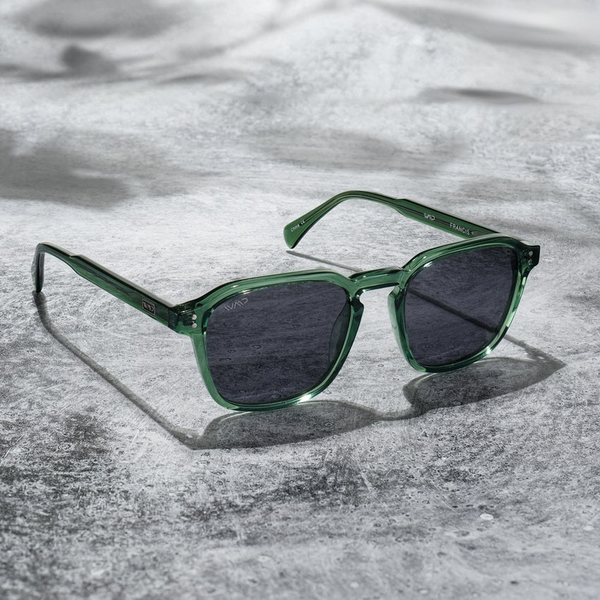 Emerald Green / Black Lens || Green Square Frame Sunglasses with Black Polarized Lenses